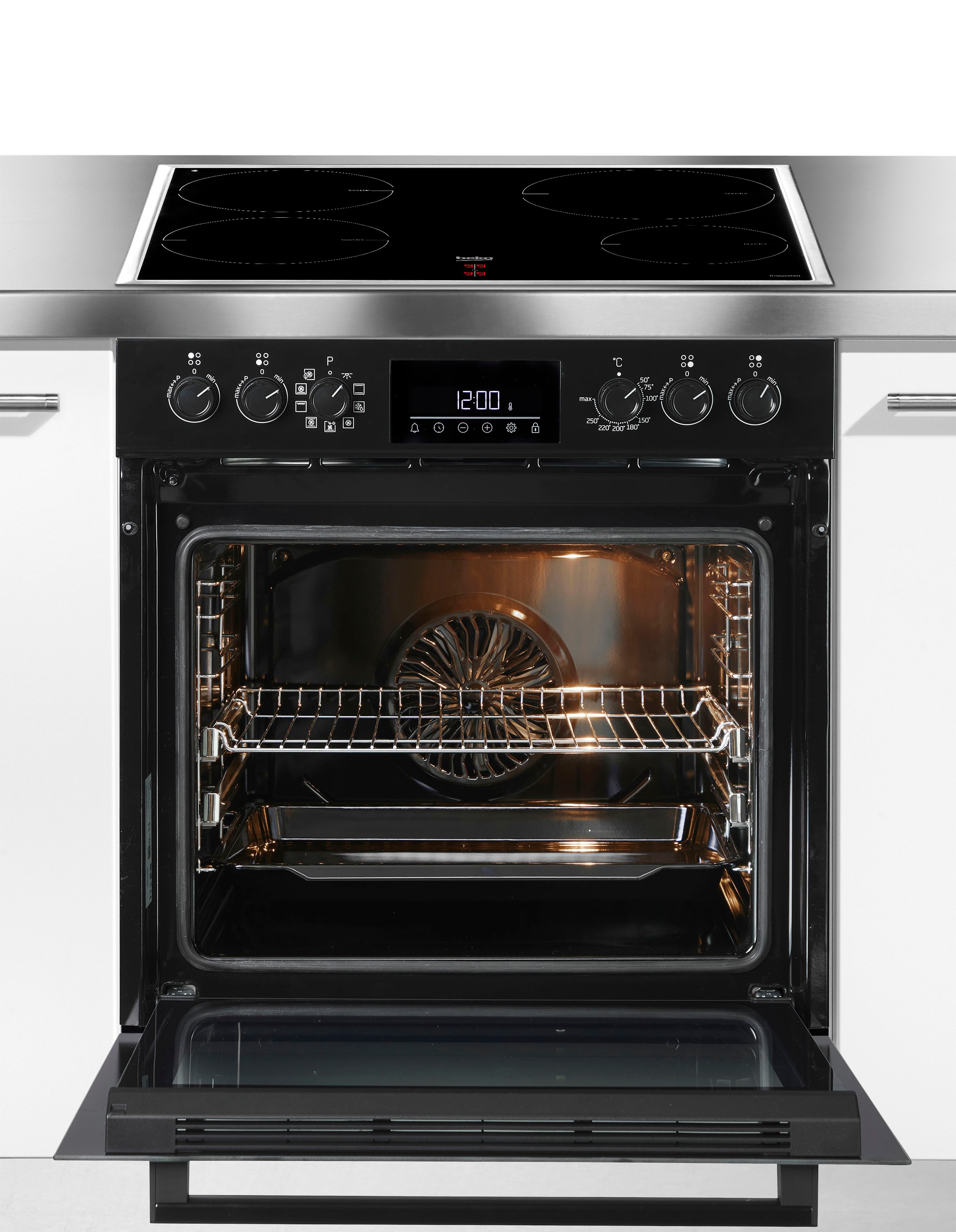BEKO Induktions Herd-Set »BBUM17341BE«, mit 2-fach-Teleskopauszug, (Set), Heißluft mit Ringheizkörper