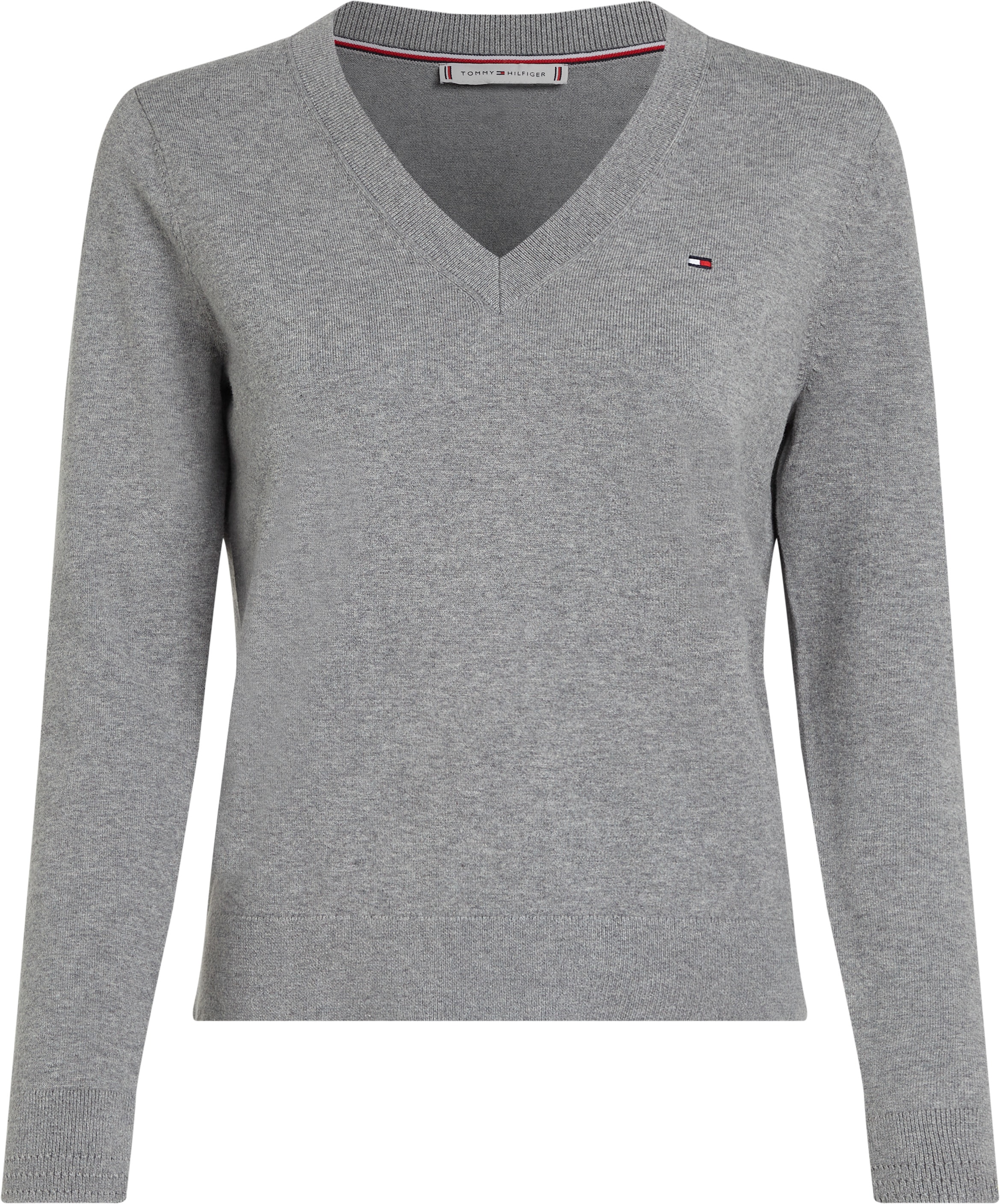 Tommy Hilfiger V-Ausschnitt-Pullover »CO JERSEY STITCH V-NK SWEATER mit V-Ausschnitt und Ripp«, unifarben, casual, regular fit, Baumwollmix, V-Ausschnitt