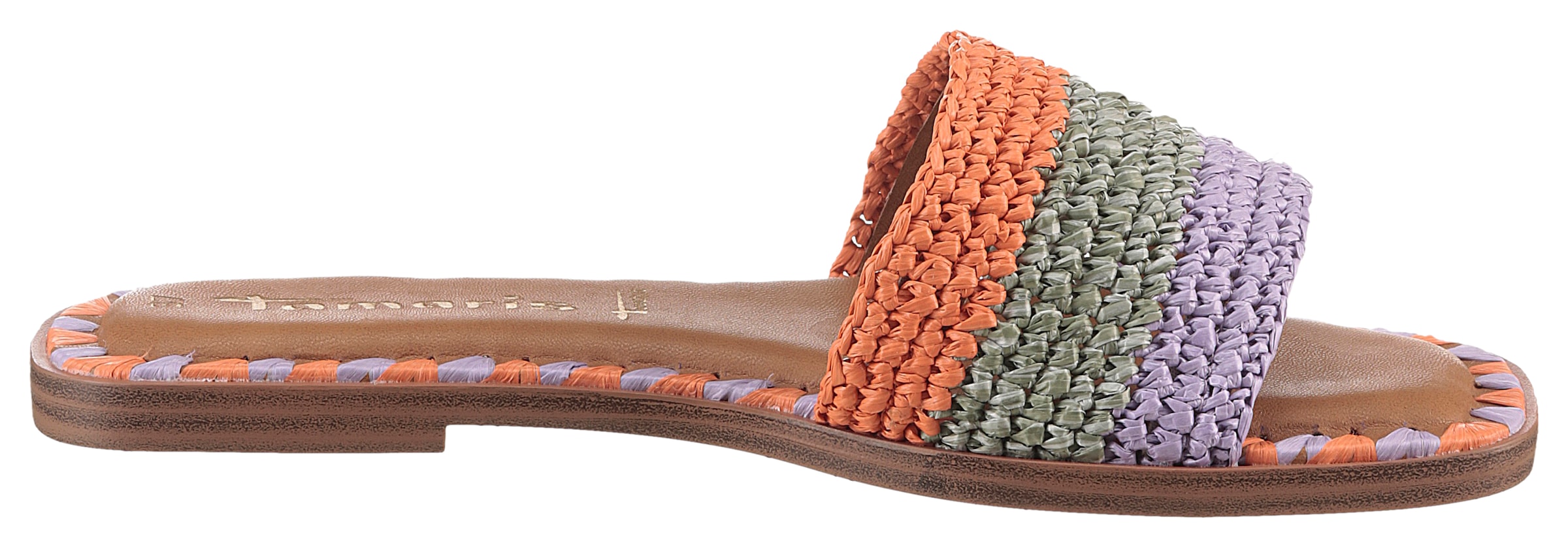 Tamaris Pantolette, Blockabsatz, Sommerschuh, Strandschuh, zweifarbige Bast-Umrandung