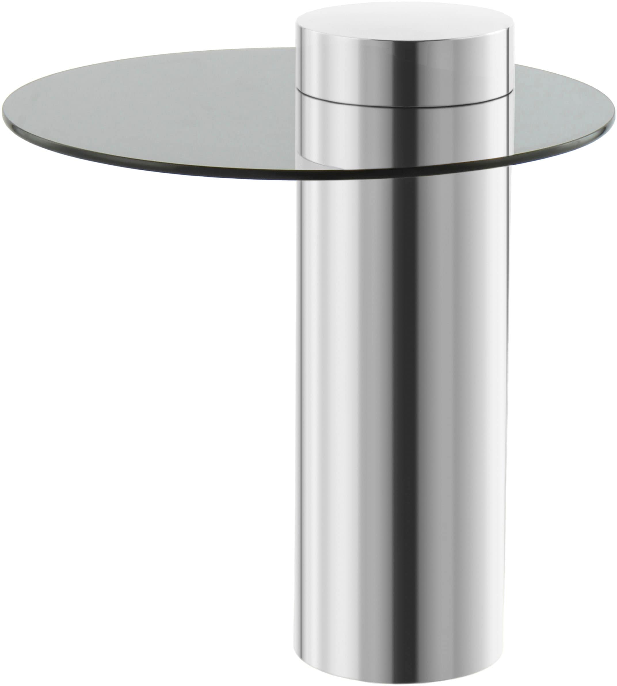 Kayoom Beistelltisch »Ontario 125, Runde Glasplatte aus Sicherheitsglas, 100% Edelstahl«, (1 St.), Minimalistisches Design, Säulengestell, pflegeleicht