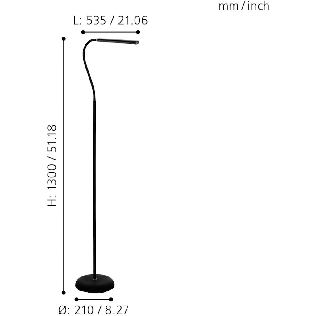 EGLO Stehlampe »LAROA«, LED-Board, Neutralweiß, schwarz / L53,5 x H130 x B21,5cm / inkl. 1 x LED-Platine (je 4,5W, 550lm, 4000K) / mit neutralweißem Licht - dimmbar per Touch in 4 Stufen - schwenkbarer Kopf - Standlampe - Arbeitszimmer - Bürolampe
