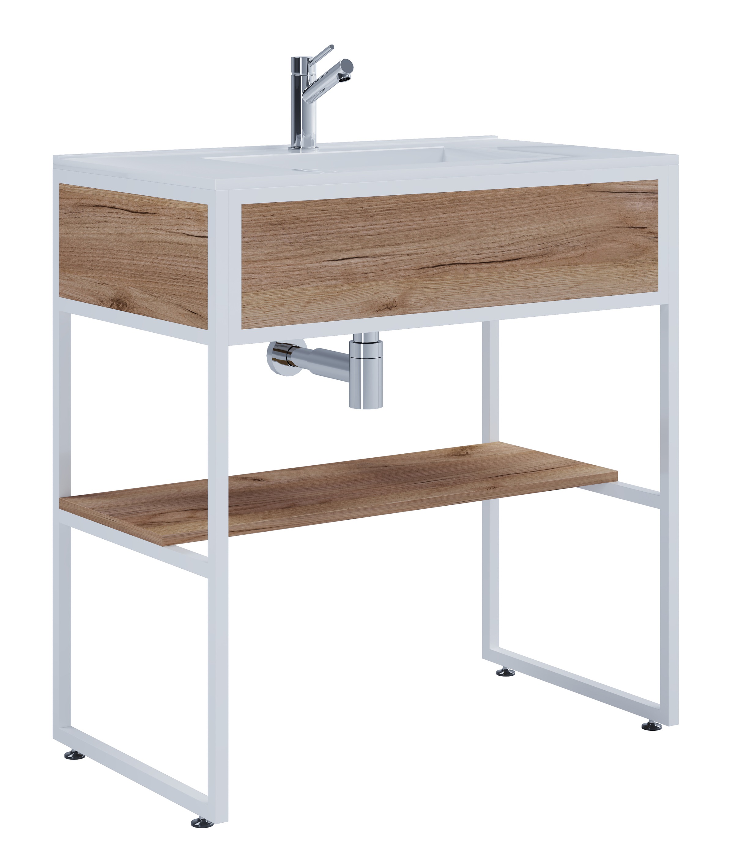 VCM Waschbeckenunterschrank »VCM 2-tlg. Waschplatz Waschtisch Badmöbel Set Waschbecken Holz Metall Industrial Style Bitila 80«, (2 St.)