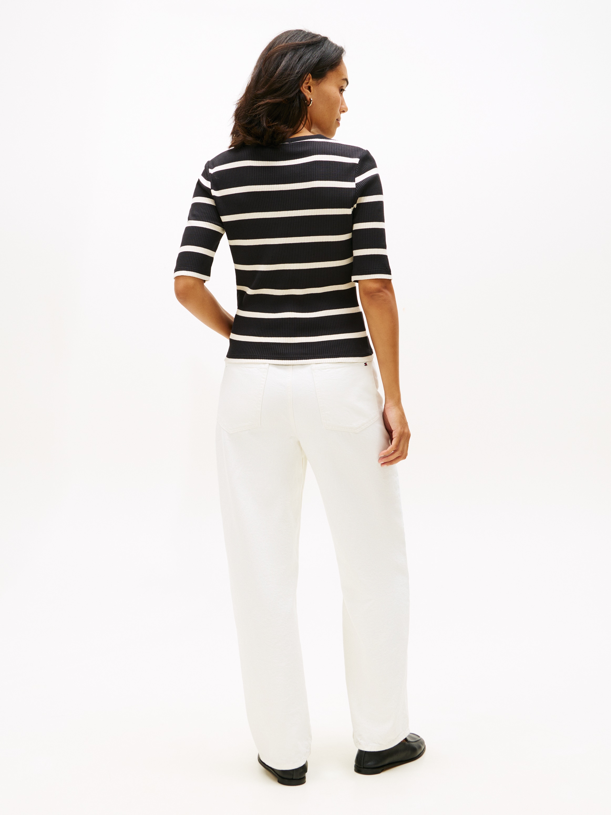 Tommy Hilfiger Kurzarmshirt »SLIM 5X2 RIB C-NK 1/2 SLV mit Rundhals und Rippstruktur« unifarben, casual, slim fit, Viskosemix, Rundhals