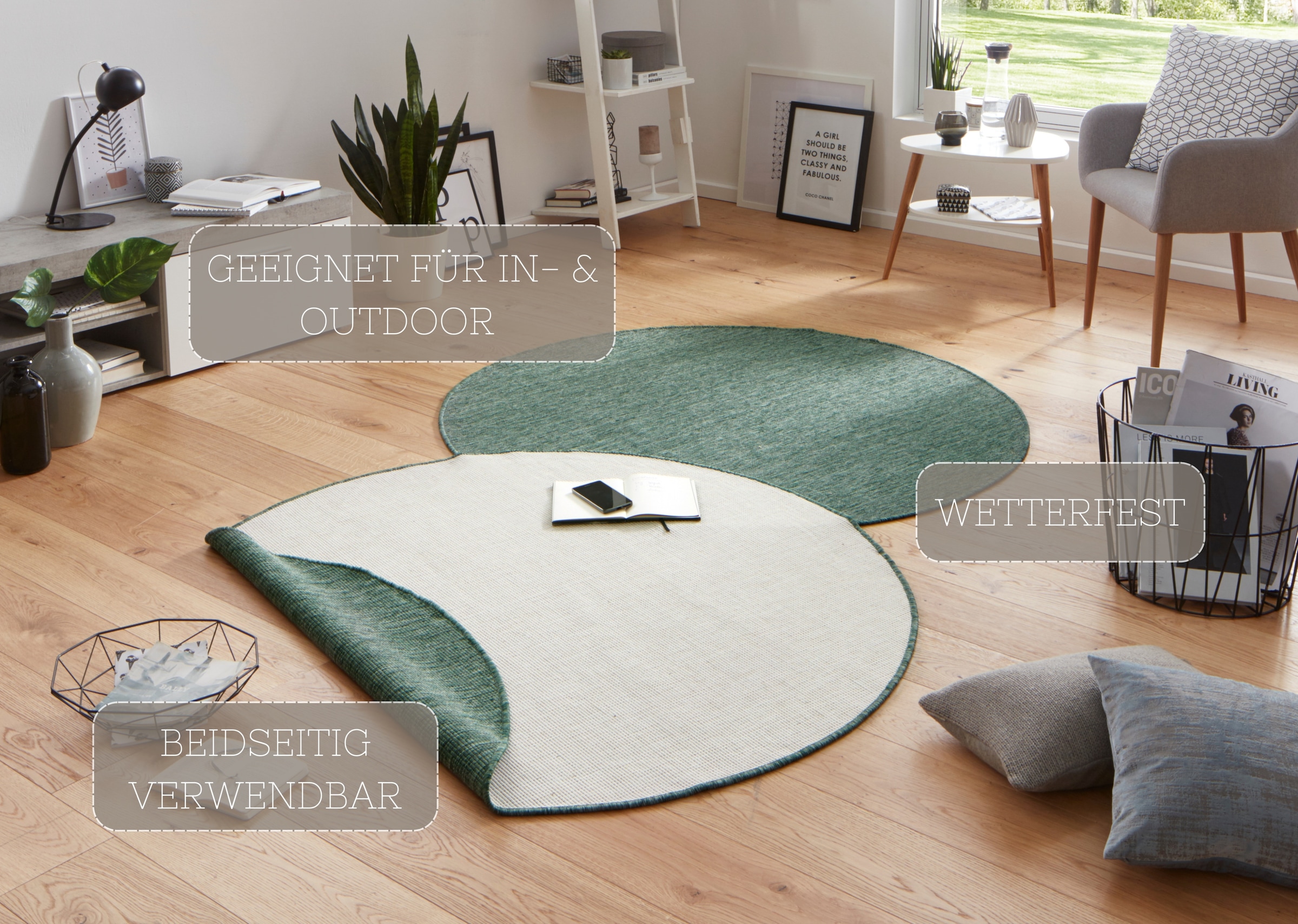 NORTHRUGS Teppich »Miami«, rund, 5 mm Höhe, In-& Outdoor, Wetterfest, Balkon, Garten, Wohnzimmer, Wasserfest