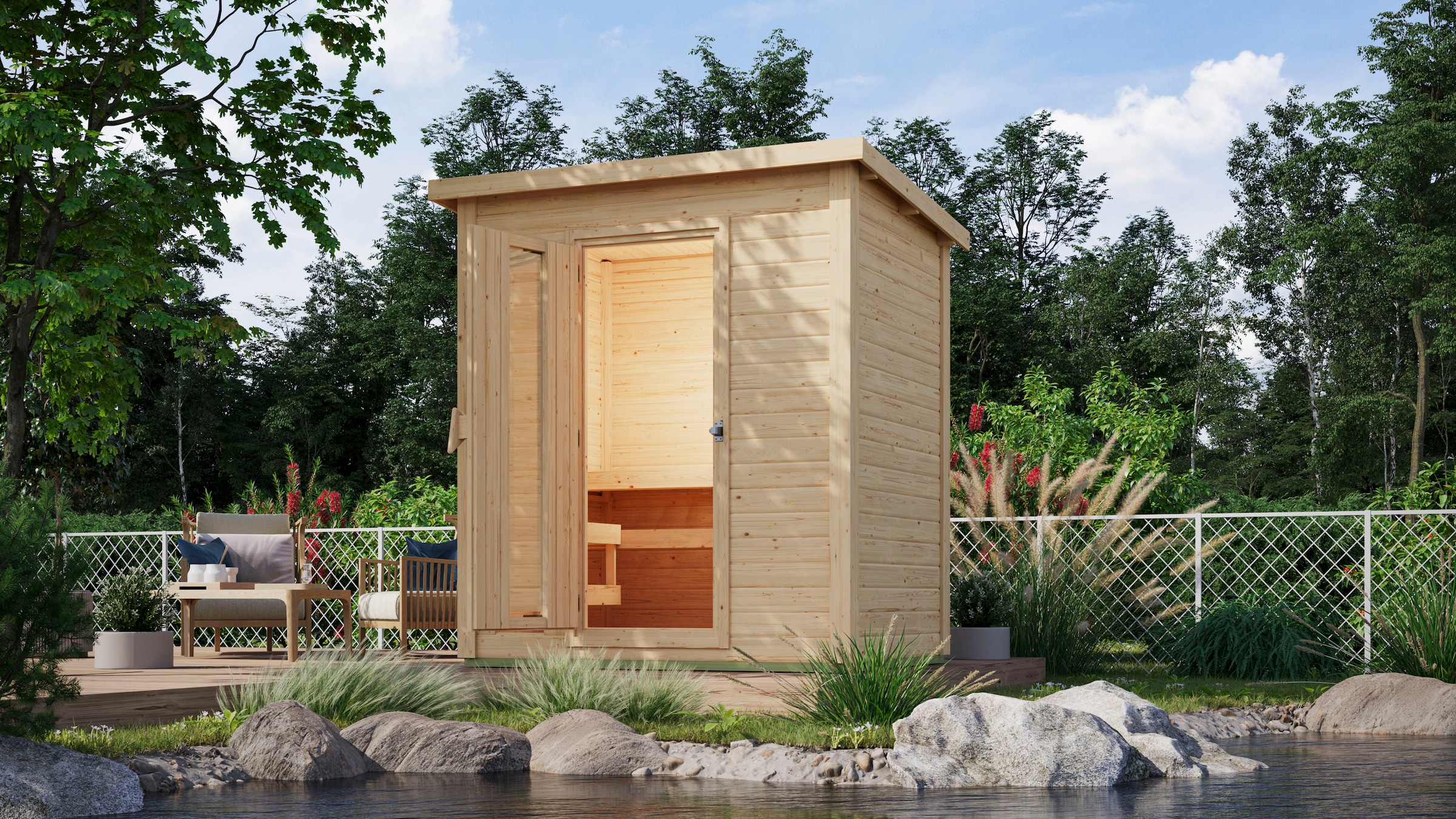 Karibu Saunahaus »Talo 1« Set,  Ofen 9 kW Bio externe Strg easy