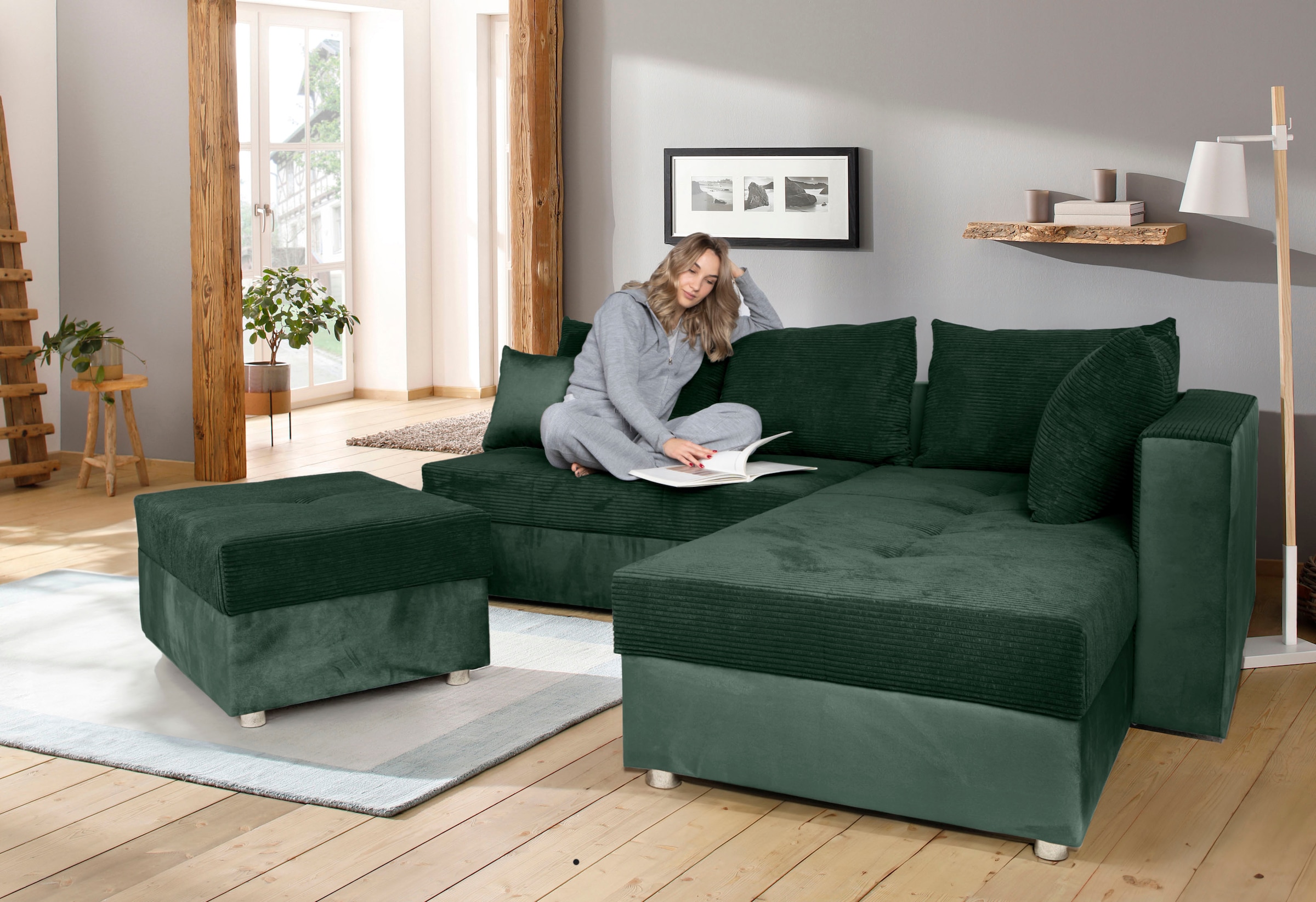 COLLECTION AB Ecksofa »30 Jahre Jubiläums-Modell Italia L-Form«, mit Bettfunktion und Bettkasten, in Cord-Samt Mix