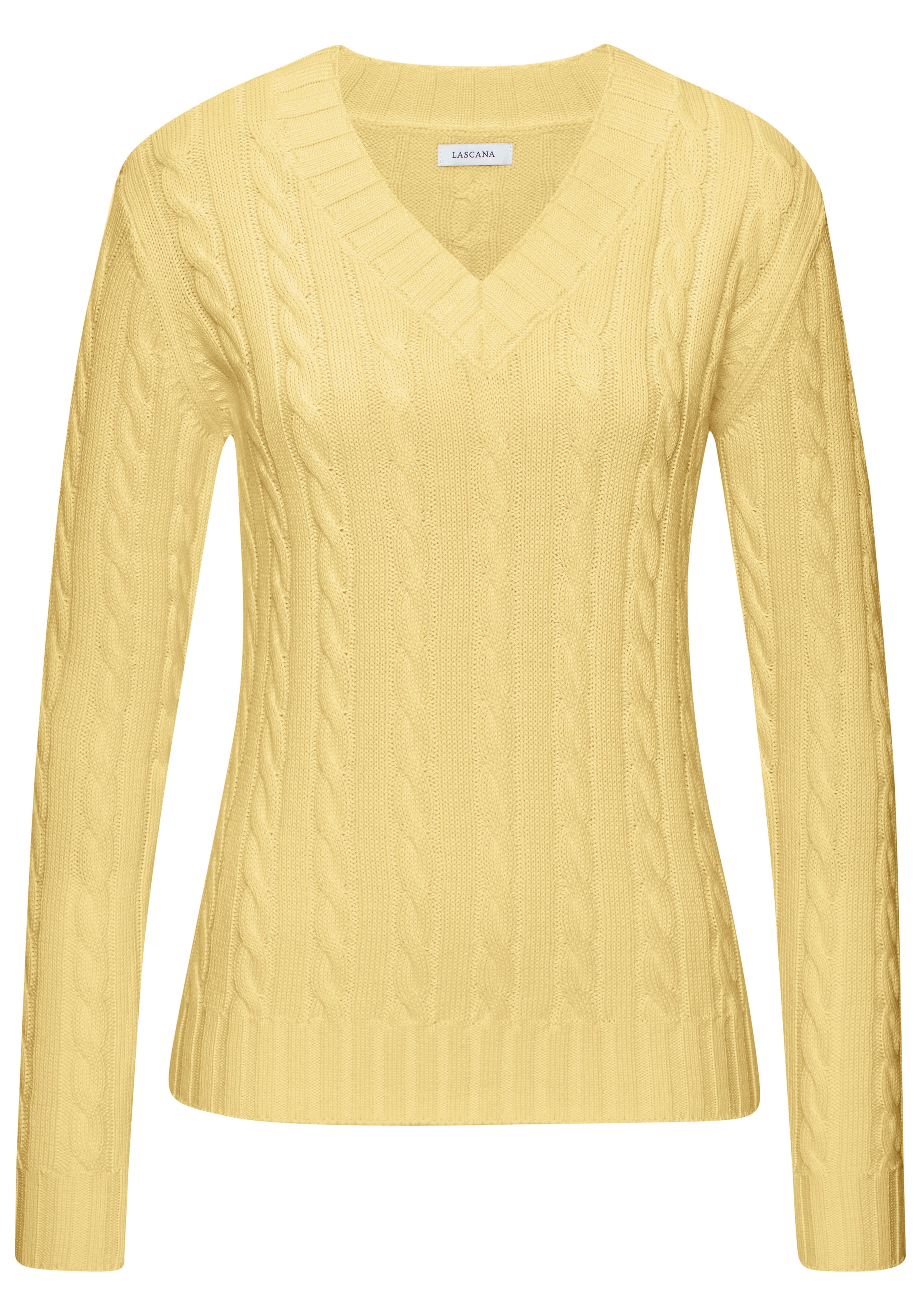 LASCANA V-Ausschnitt-Pullover mit Zopfstrickmuster