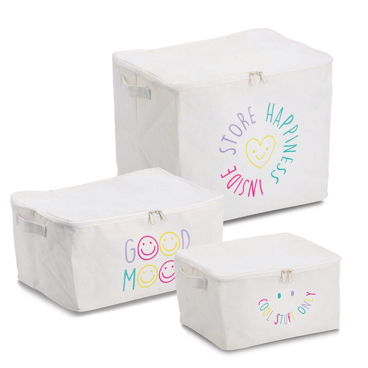 Zeller Present Aufbewahrungsbox »Aufbewahrungsbox, Polyester/Baumwolle, creme« mit Reißverschluss "Cool Stuff", 2er Set, ca. 30x24x15 cm