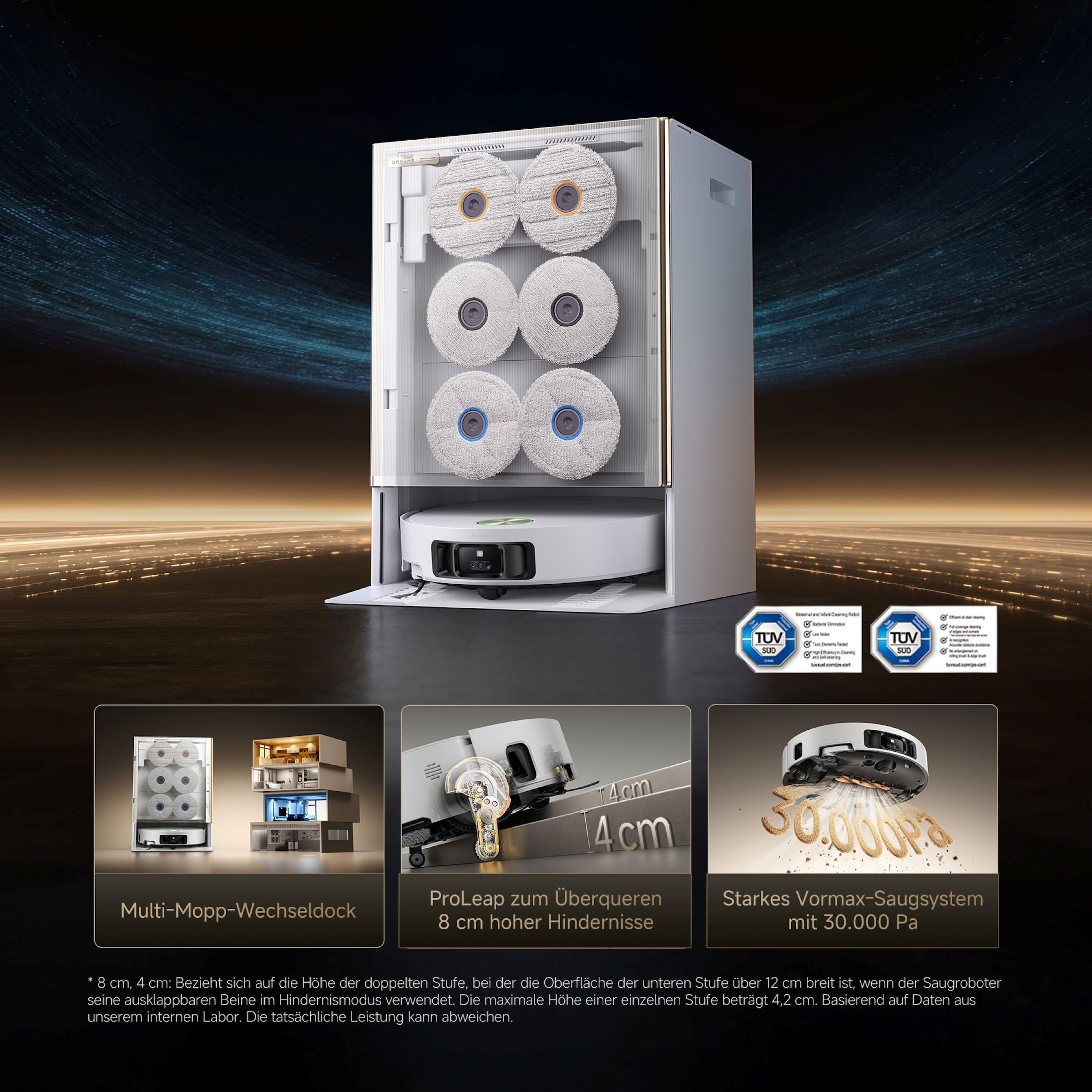 Dreame Saugroboter »mit Wischfunktion Matrix 10 Ultra« Mop-Wechsel, drei Reinigungsmittel, überwindet Hindernisse, 30.000 Pa