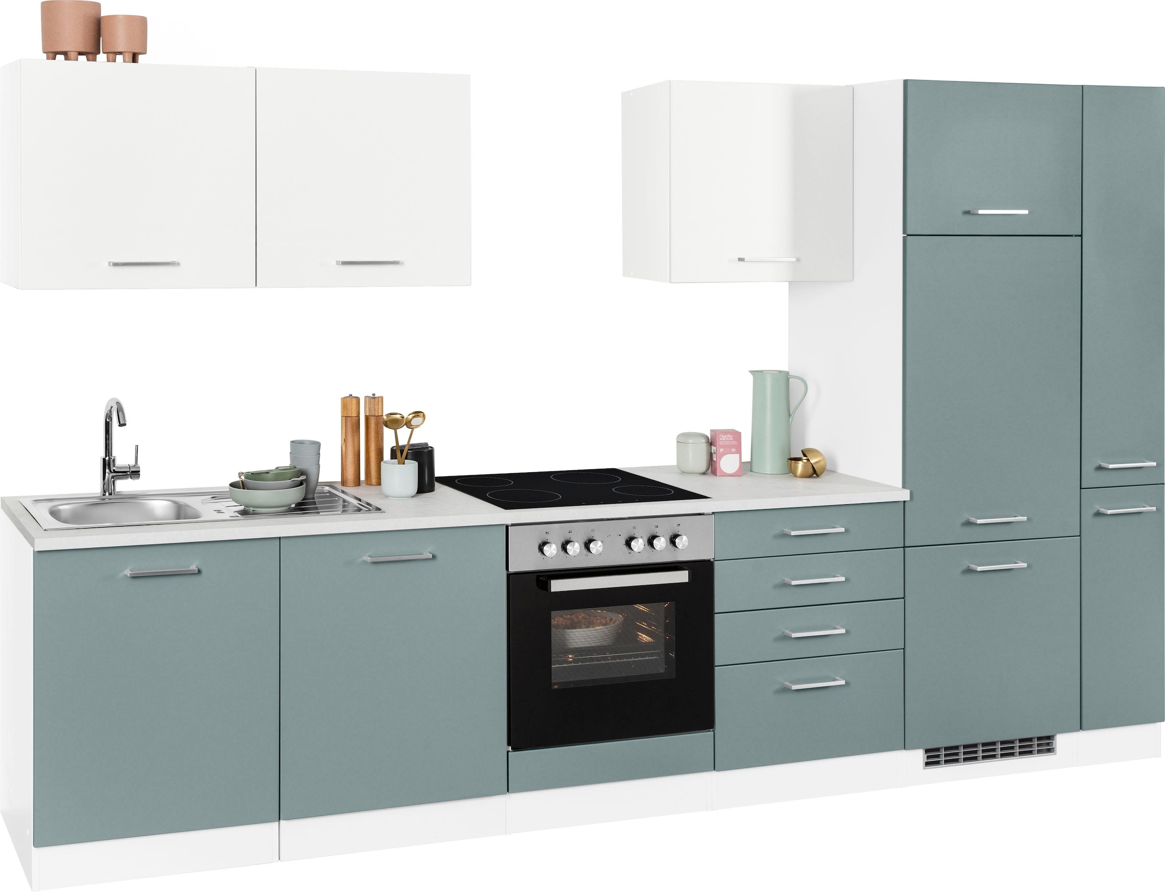 HELD MÖBEL Küchenzeile »Visby«, bestellen Breite und Geschirrspüler Kühlschrank für OTTO bei cm ohne E-Geräte, 330