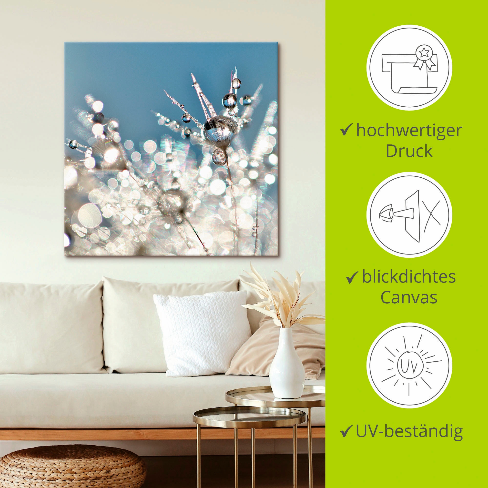 Artland Wandbild »Pusteblume Tropfen abstrakt«, Blumen, (1 St.), als Leinwandbild, Poster, Wandaufkleber in verschied. Größen