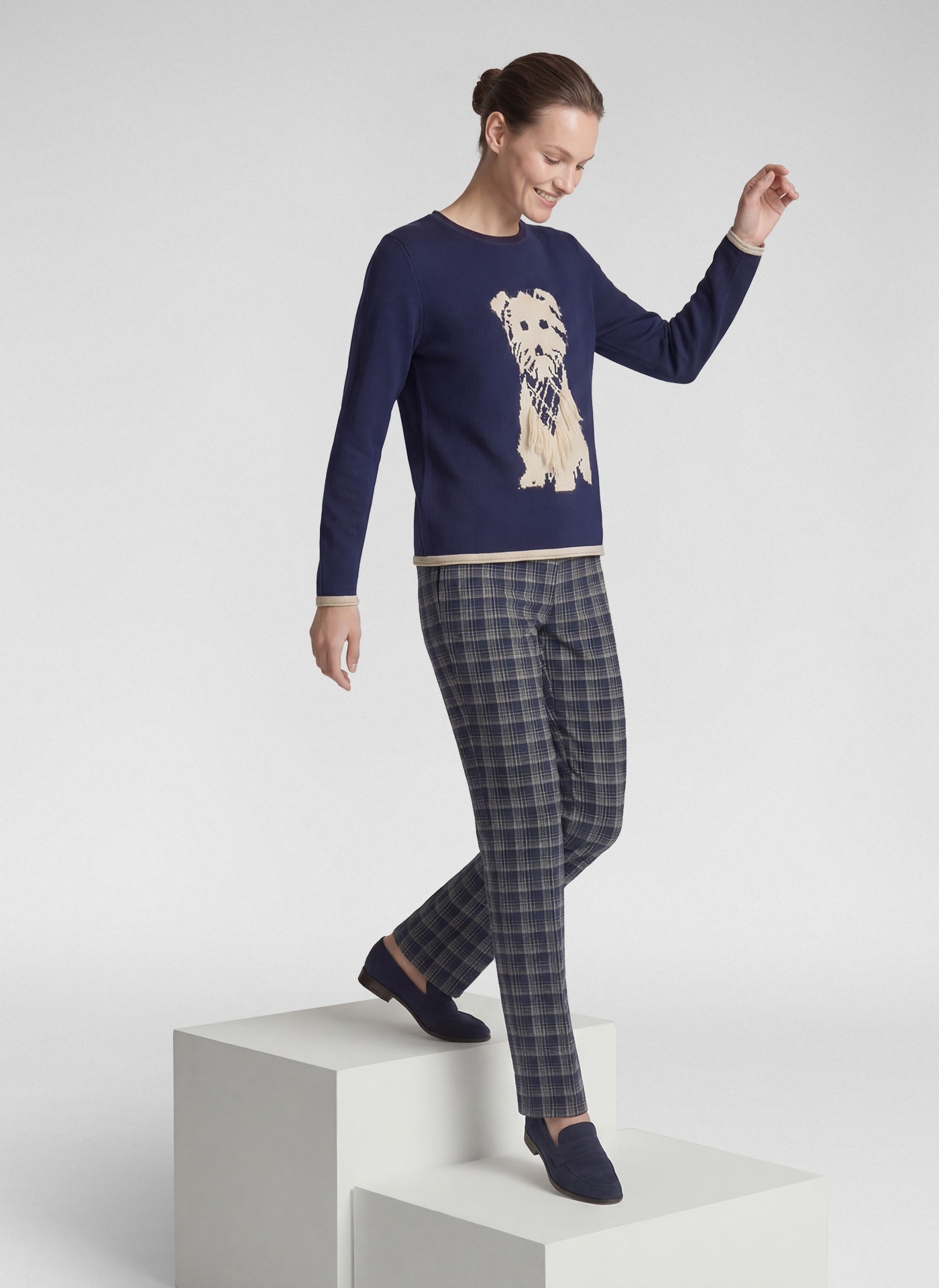 Rabe Strickpullover mit Hunde-Motiv und Fransen