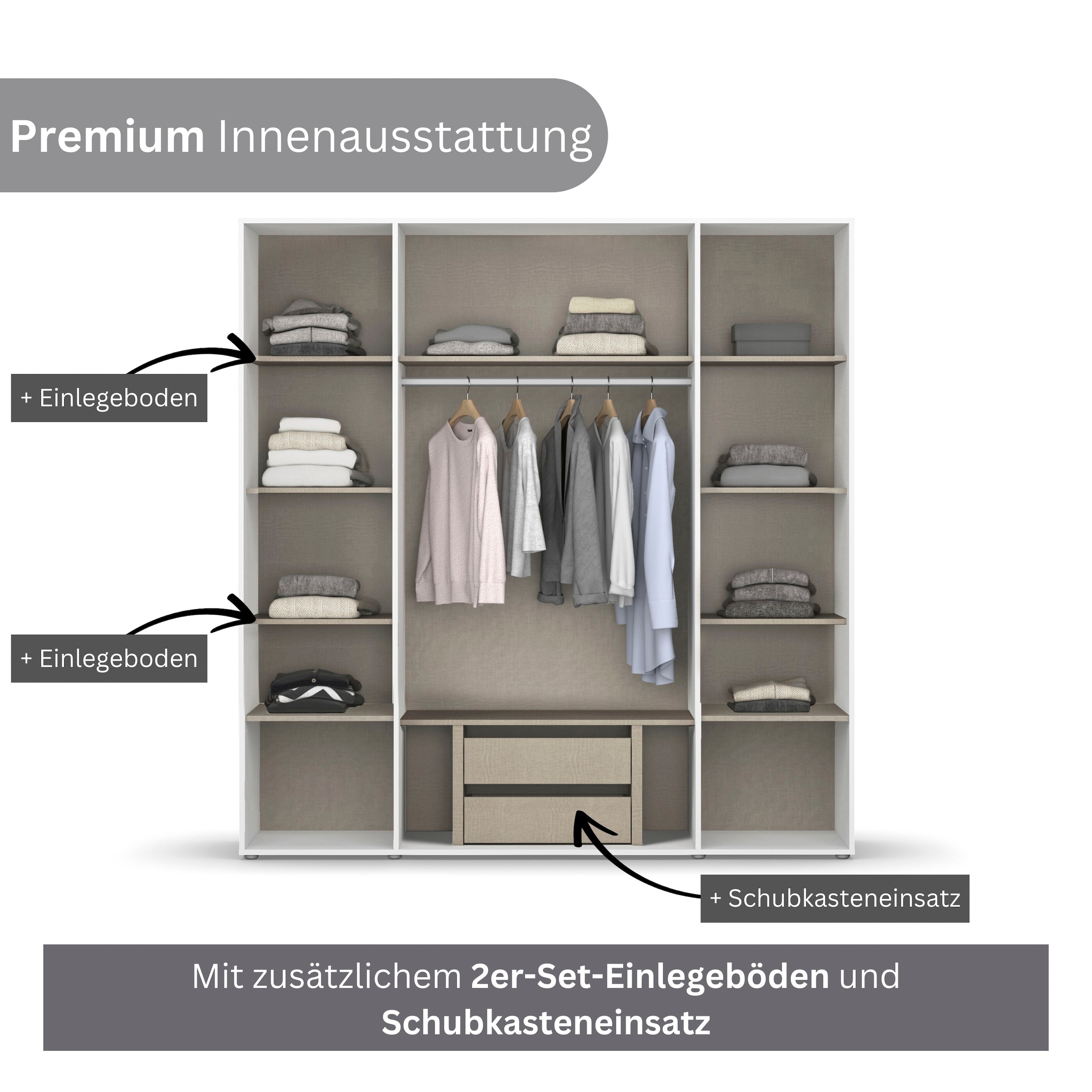rauch Drehtürenschrank »Kleiderschrank Schrank Garderobe Wäscheschrank SHINJO«, (in 3 verschiedenen Ausstattungen BASIC/CLASSIC/PREMIUM), Griffe und Füße aus Massivholz, viel Stauraum MADE IN GERMANY