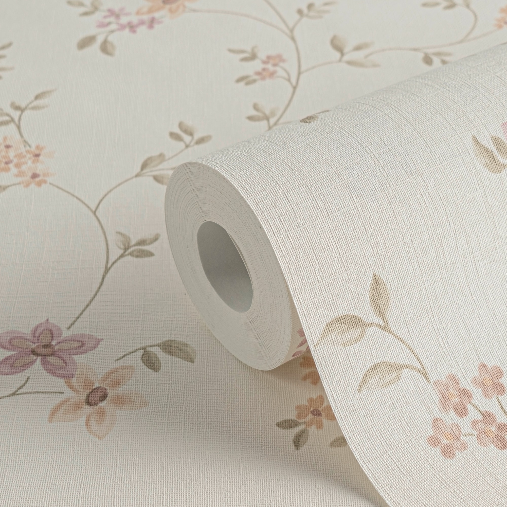 A.S. Création Vliestapete »Maison Charme Vliestapete Blümchen-Muster florale Tapete Creme« Strukturmuster strukturiert Mustertapete floral in Blumen-Optik Weiß Grün Schlafzimmer Küche