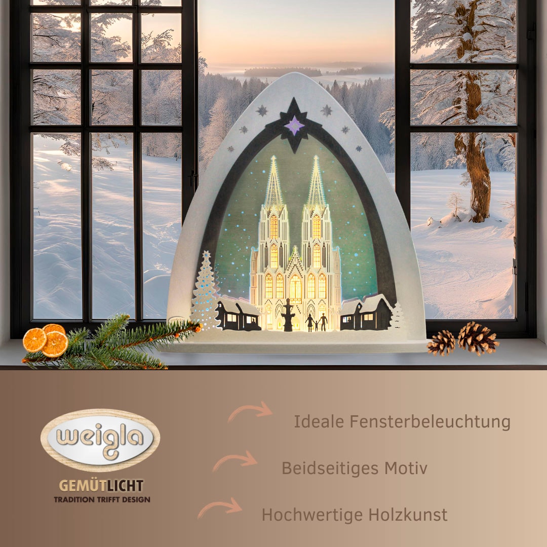 Weigla LED Lichterbogen »Kölner Dom, moderne Lichterspitze aus Holz & Acrylglas«, Erzgebirge garantiert, Weihnachtsdeko Innen, Weihnachtsbeleuchtung