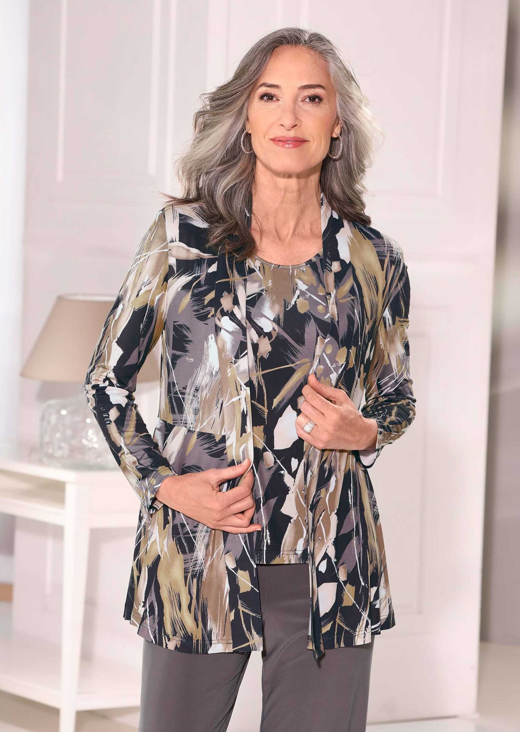 GOLDNER Sommerjacke »Kurzgröße Stretchbequeme Slinky-Longjacke mit aufregendem Druck«