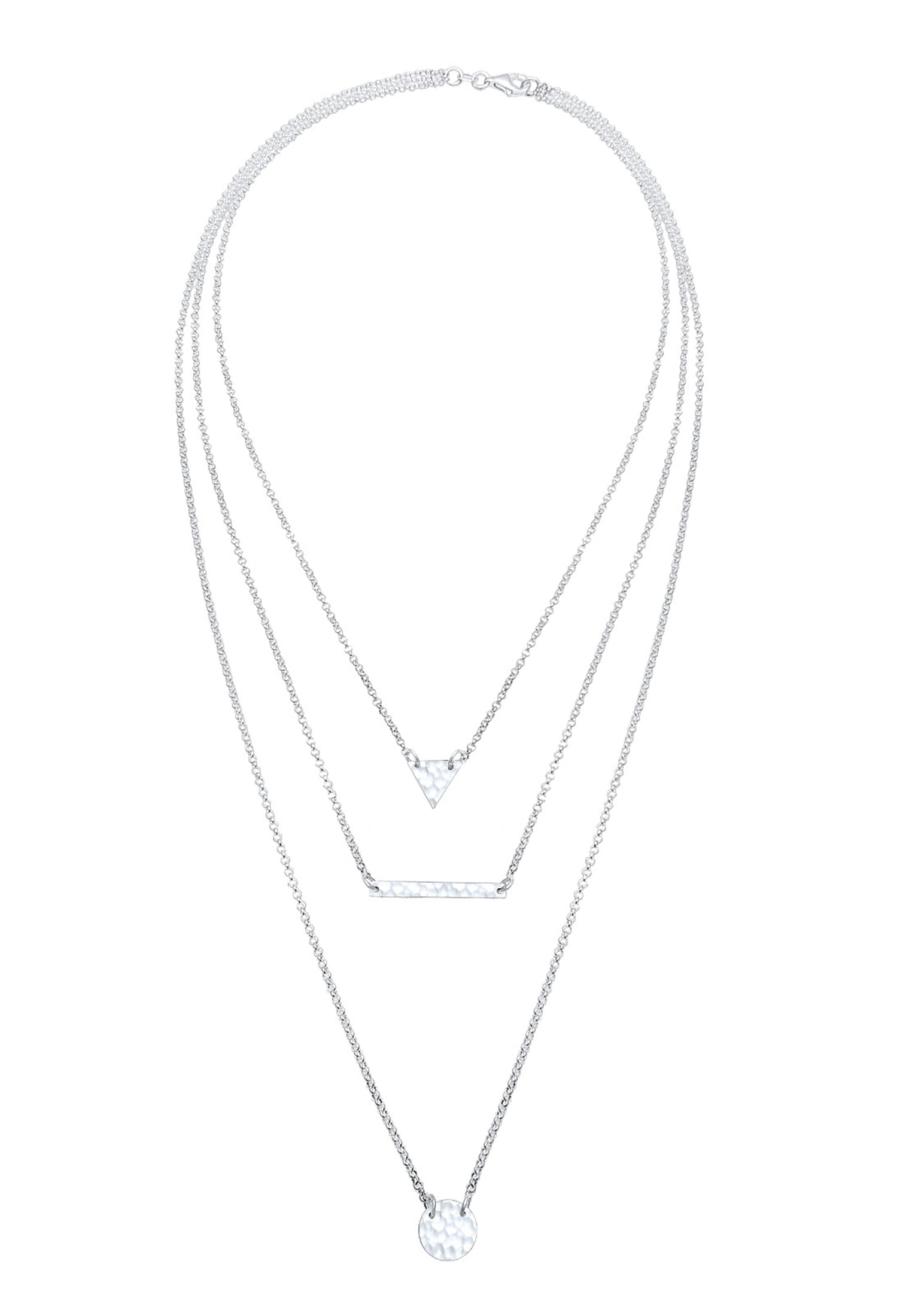 Elli Silberkette »Halskette Layer Dreieck Kreis Gehämmert 925 Sterling Silber«