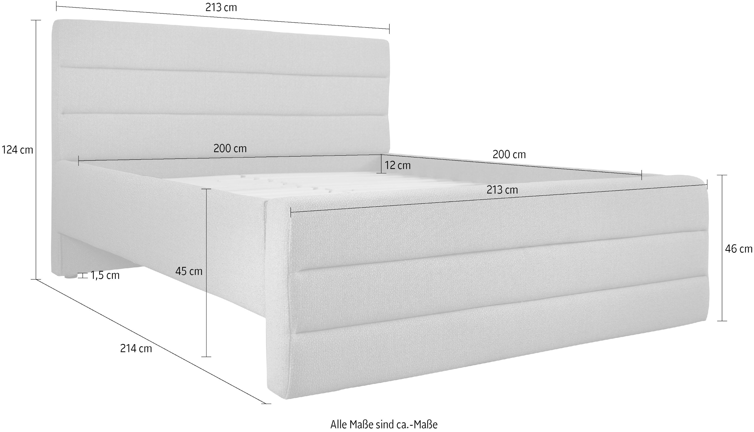 OTTO products Polsterbett »Merrit«, Quernaht im Kopf- und Fußteil, in 5 Breiten, auch in 220 cm Länge