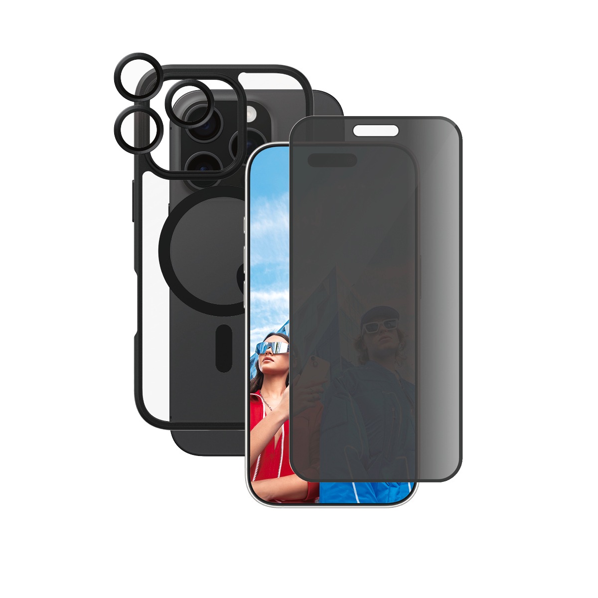 CARE by PanzerGlass Displayschutzglas »3-in-1 Protection, Privacy Glass, Case, Lens Cover«, für Apple iPhone 16 Pro, Displayschutzfolie, Schutzfolie, Bildschirmschutz, kratz- & stoßfest
