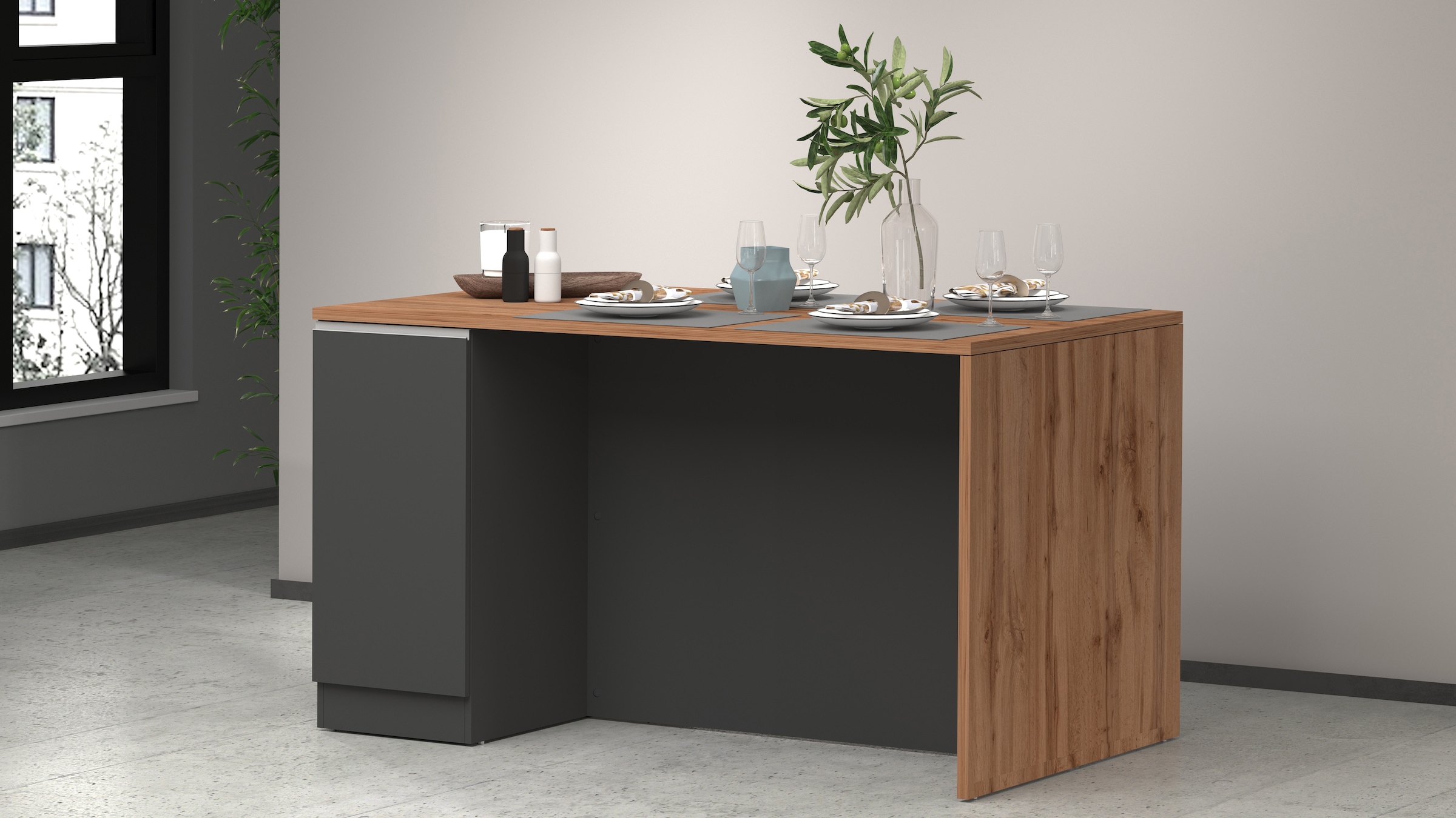 KOCHSTATION Kücheninsel »Sole,Kochinsel,Küchenarbeitsblock,Inselküche,Arbeitsinsel« Breite 160 cm mit 2 Türen,4 Fächer, Arbeitsplatte, Aluminiumgriff