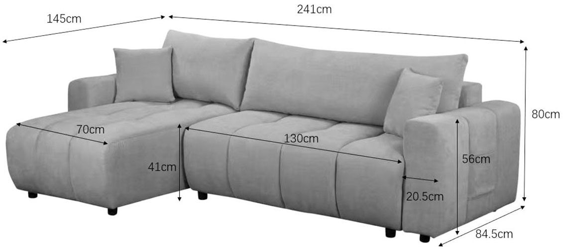 OTTO home Ecksofa »YLVAA L-Form, 241 cm/Schlafsofa (132/200)-OTTO. Verlässliche Qualität« Bettkasten, Tonnentaschen-Federkern, Feinstruktur weich