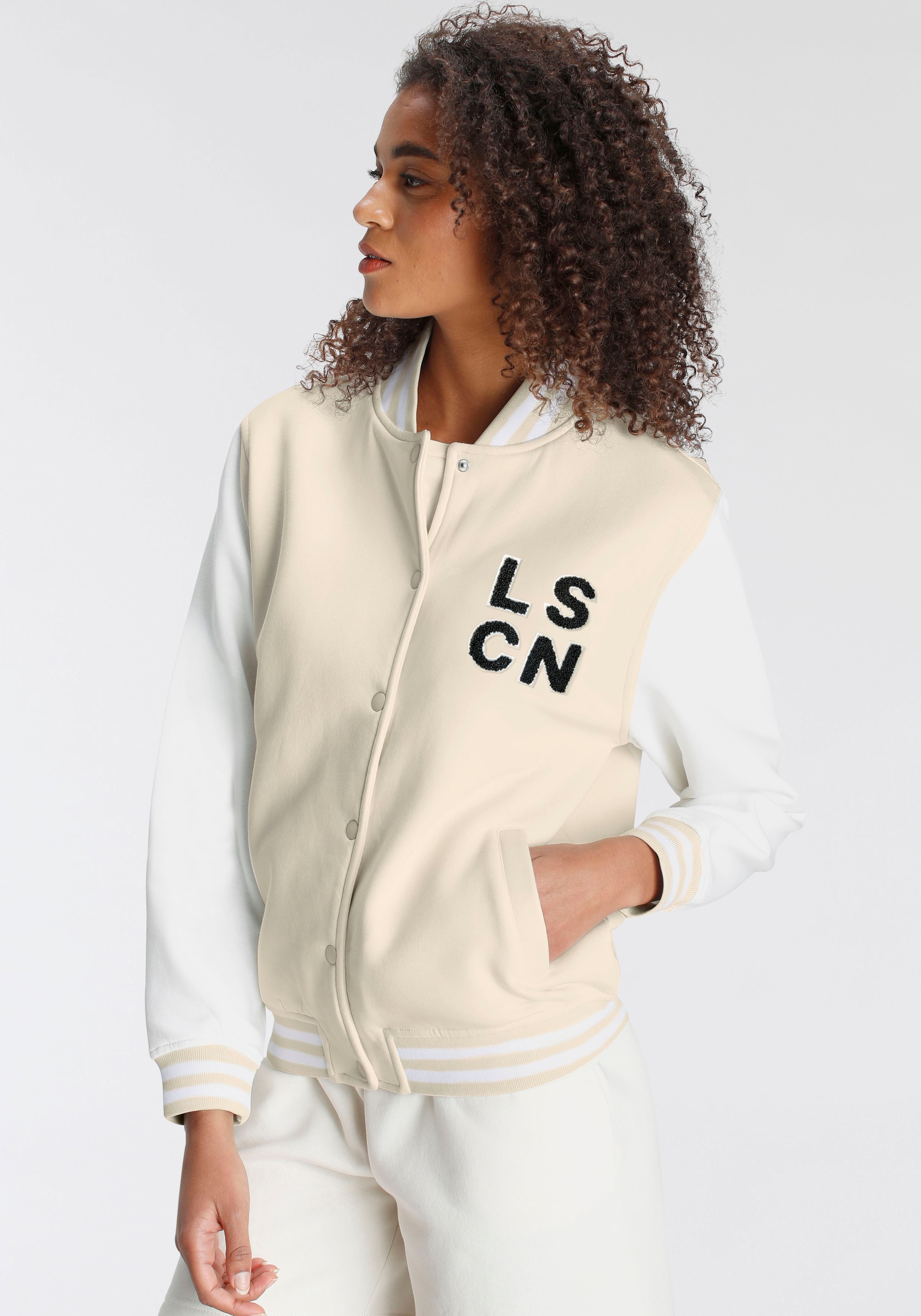 LSCN by LASCANA Sweatjacke, im College Stil, Loungeanzug