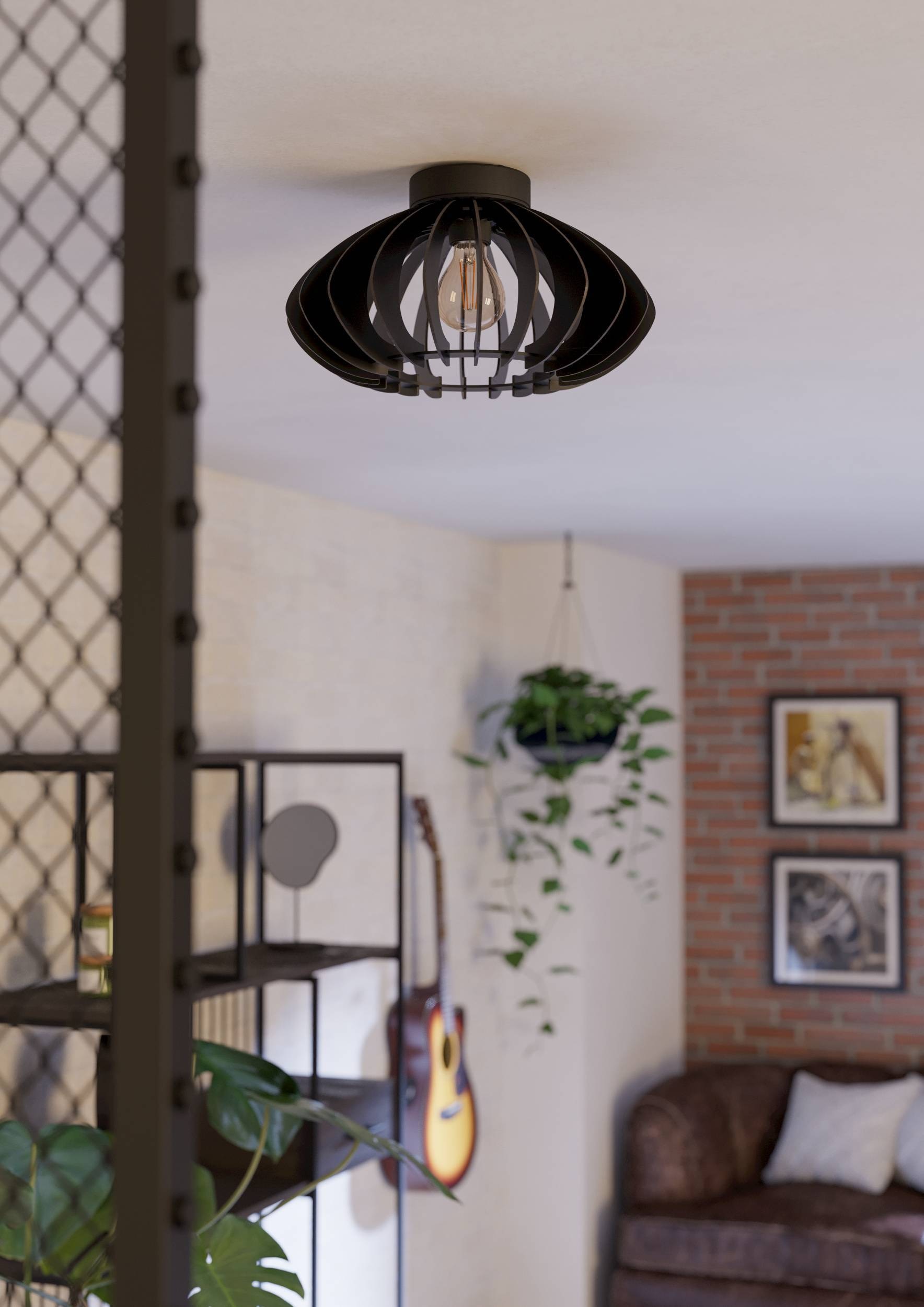 EGLO Deckenleuchte »Cossano 3 Deckenlampe, Vintage, Retro, Japandi, E27, Flurlampe, Lampe« E27 1 Stk. Wand-/Deckenleuchte - H21,5 x Ø38 cm - schwarz - 1X40W exkl.