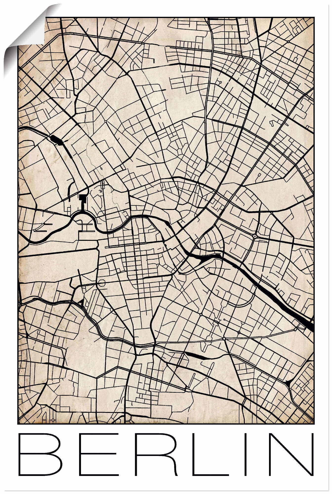 Artland Wandbild »Retro Karte Berlin Deutschland Grunge«, Deutschland, (1 St.), in vielen Größen & Produktarten - Alubild / Outdoorbild für den Außenbereich, Leinwandbild, Poster, Wandaufkleber / Wandtattoo auch für Badezimmer geeignet