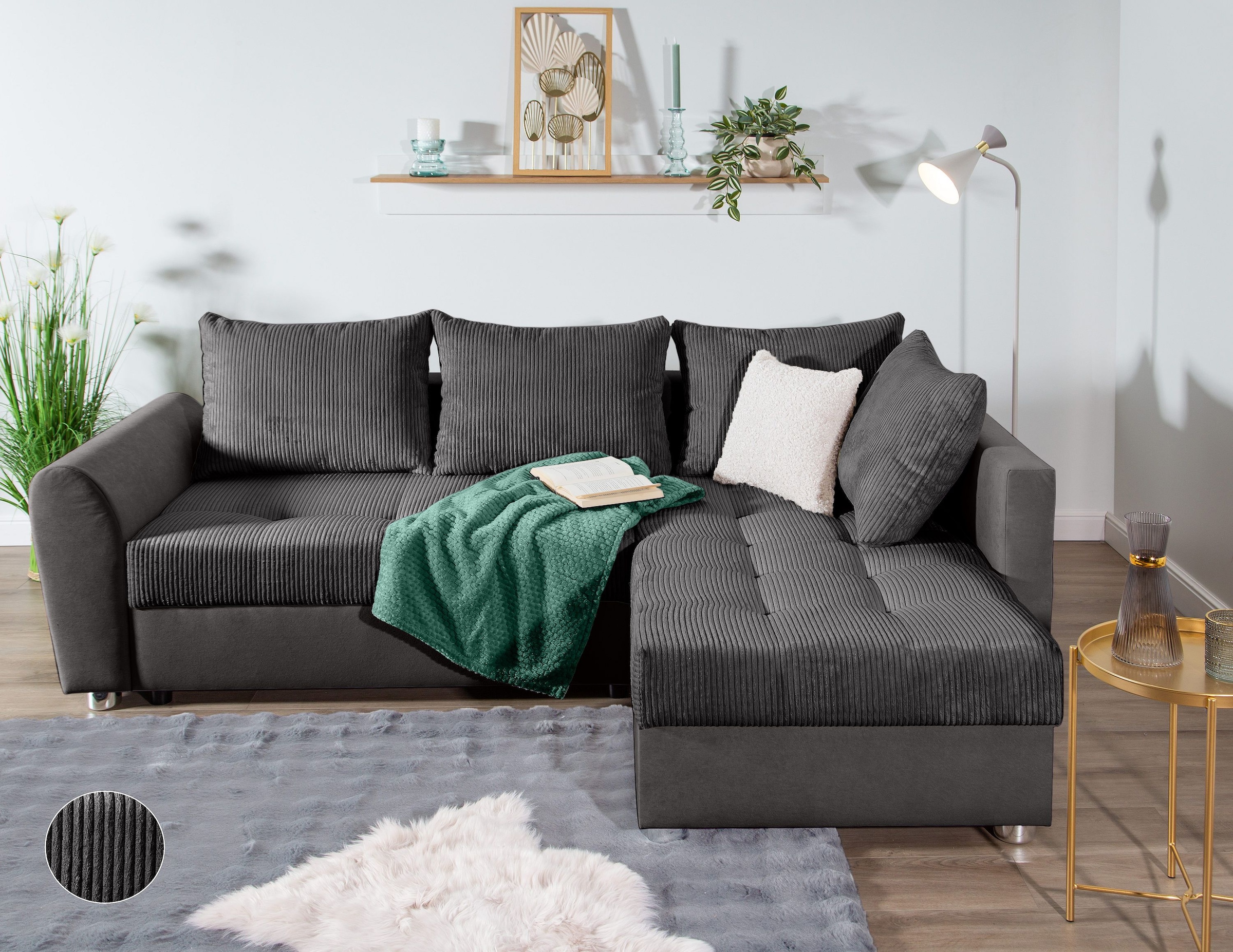 COLLECTION AB Ecksofa »JANA«, Ecksofa,Bettfunktion,Bettkasten,Bonnelfederkern,Rückenkissen