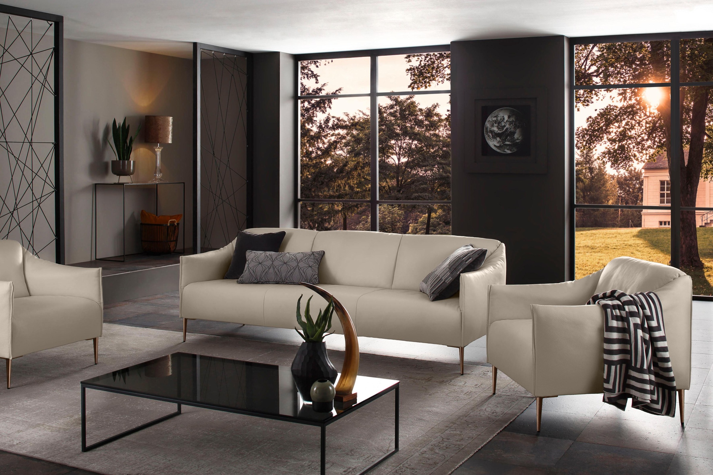 W.SCHILLIG 3-Sitzer »sally Design-Sofa, Loungesofa, bequem, schmale Armlehnen, Breite 224cm« mit Metallfüßen in Bronze pulverbeschichtet, Breite 224 cm