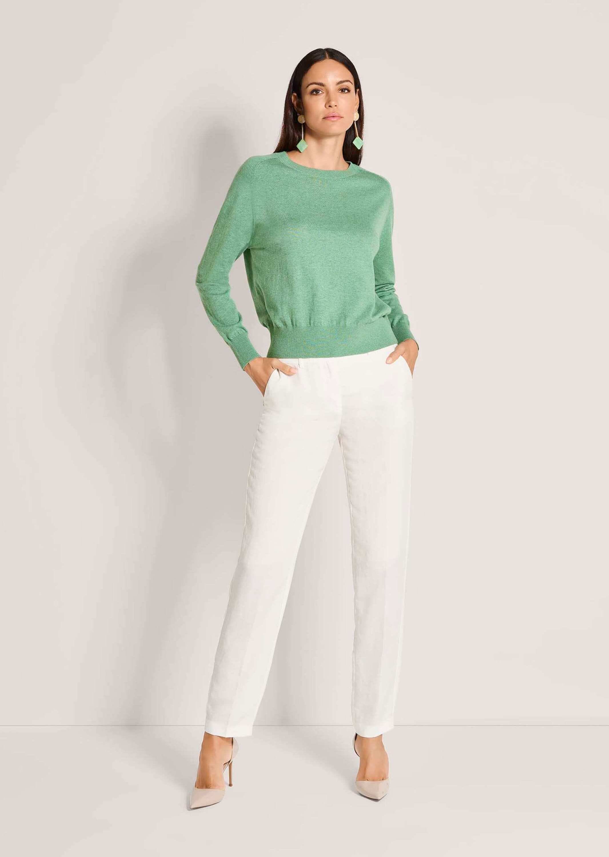 MADELEINE Longpullover »Feinstrickpullover Basic-Pullover mit Rundhals« Ärmel mit Sattel