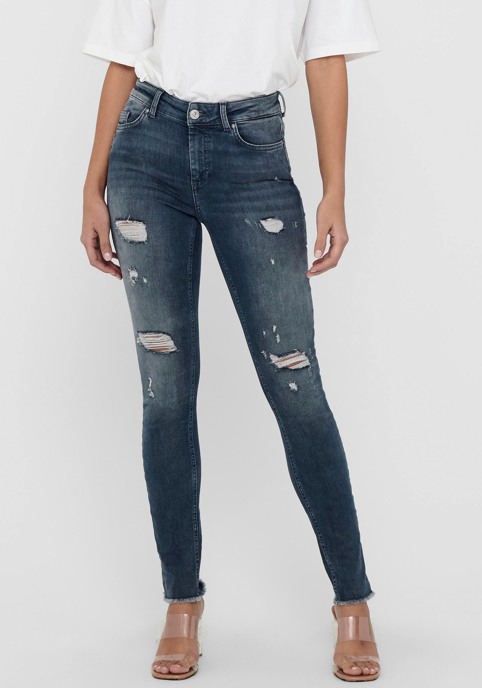 Only Skinny-fit-Jeans »ONLBLUSH LIFE MID SK RW«, mit starken Destroyed Effekten