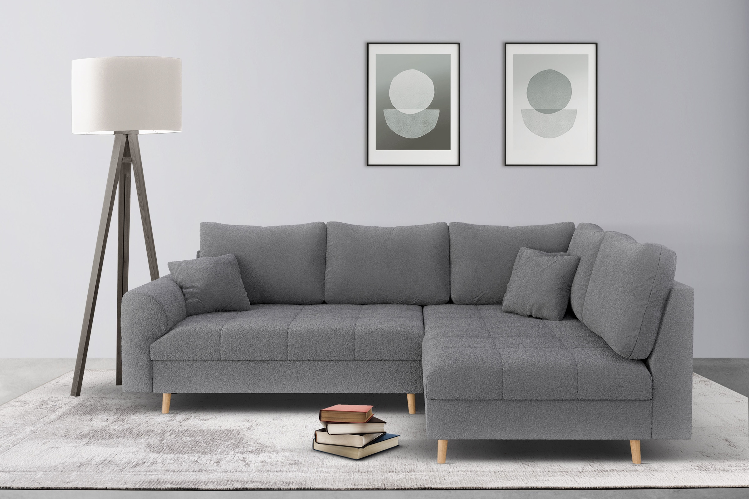 Home affaire Ecksofa »CHARRE L-Form mit Ottomane, Maße B/T/H: 231/161/81 cm«, feine Steppung, lose Rücken- und Zierkissen, auch in Cord und Bouclé