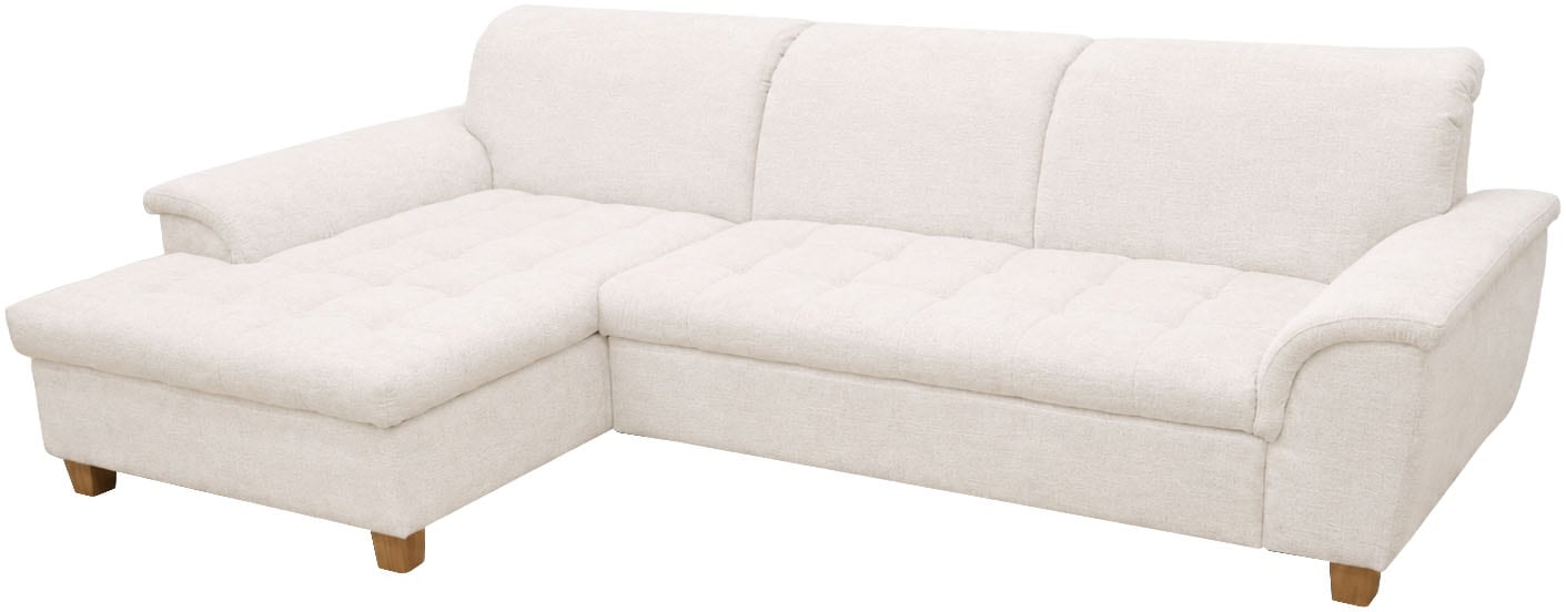 OTTO home Ecksofa »Eggery 279 x 162 cm, auch mit Schlaffunktion & Bettkasten, Holzfüße« L-Form, aus pflegeleichtem Luxus-Microfaser