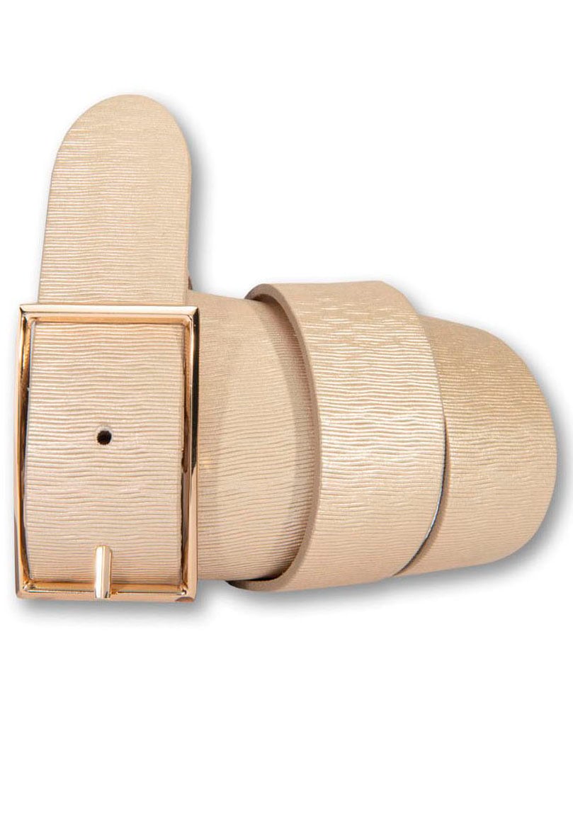 Silbergift Damen Ledergürtel Schraffiert in beige, Größe 80