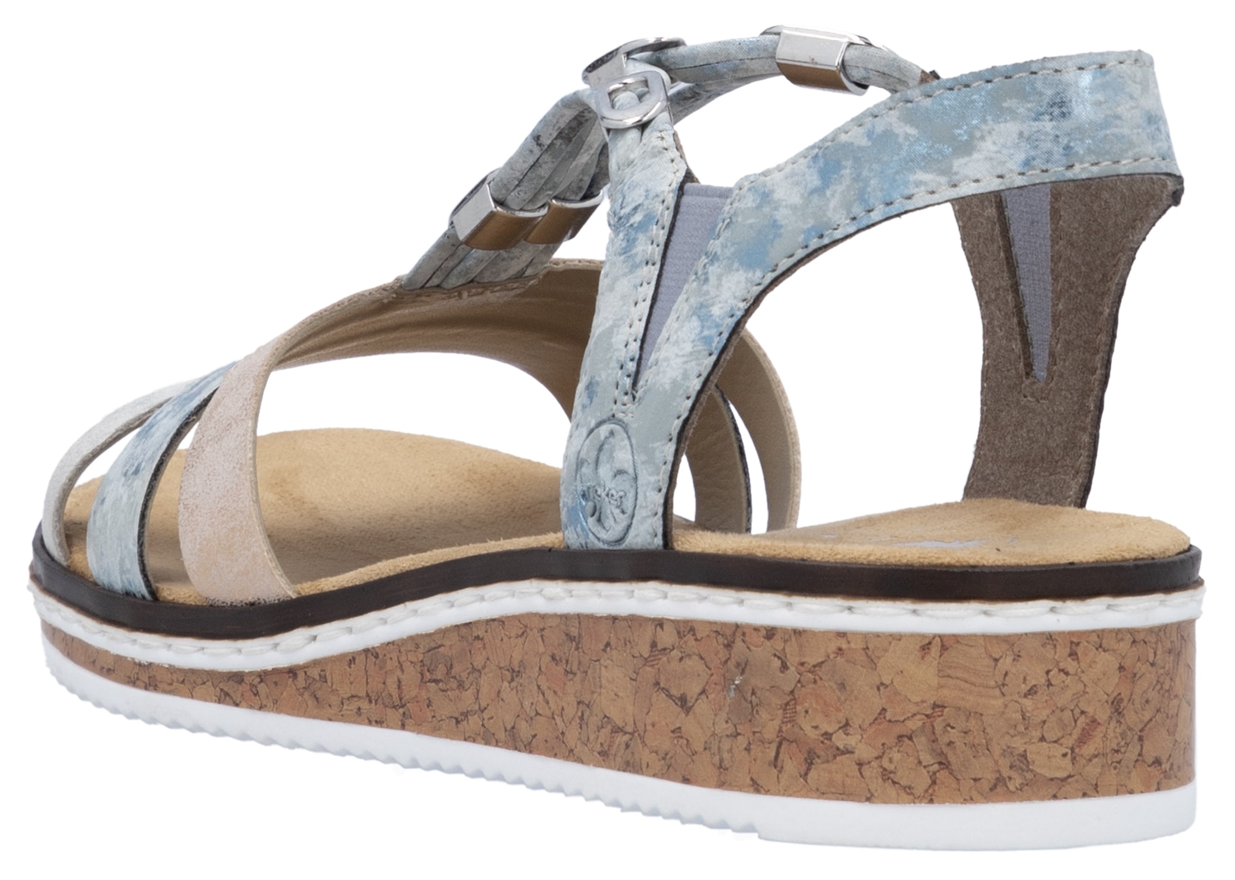 Rieker Riemchensandale, Sommerschuh, Sandalette, Keilabsatz, mit dezenter Schmuckverzierung