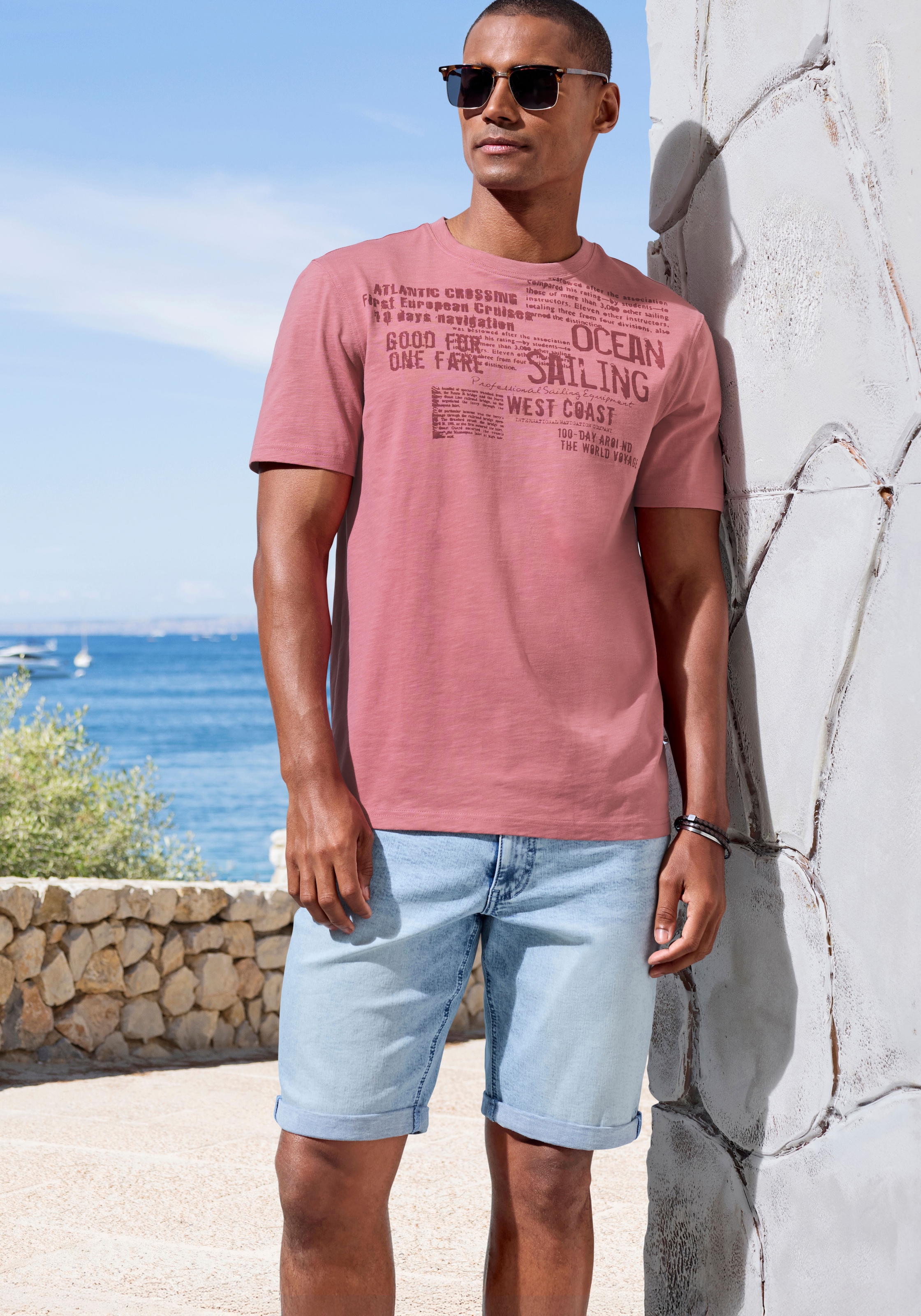 John Devin T-Shirt »mit Print«, Regular-Fit, aus Slub-Qualität, mit Print