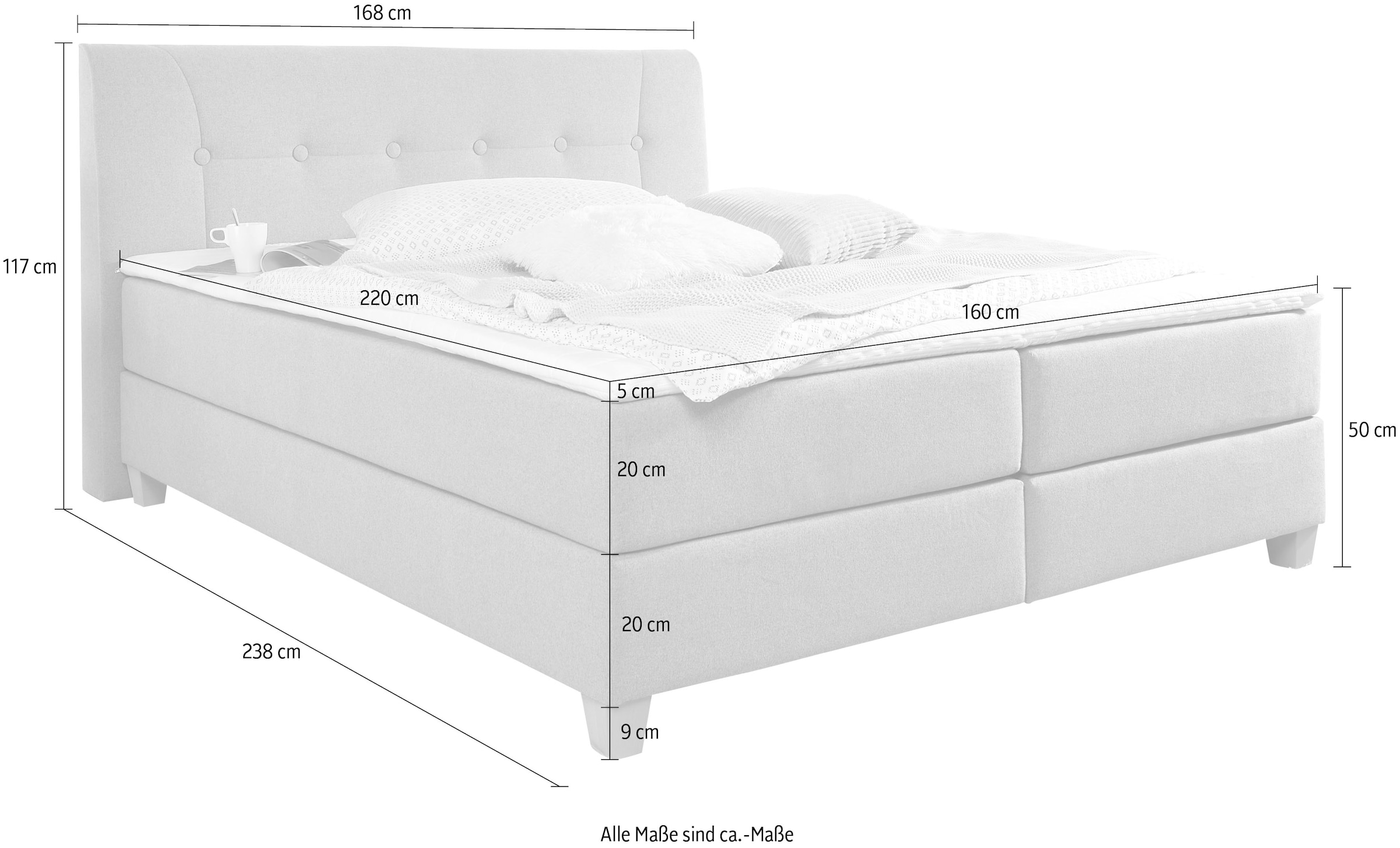 Home affaire Boxspringbett »Calloway«, inkl. Topper, XXL-Ausführung, in 4 Farben, 5 Breiten, 3 Matratzenarten