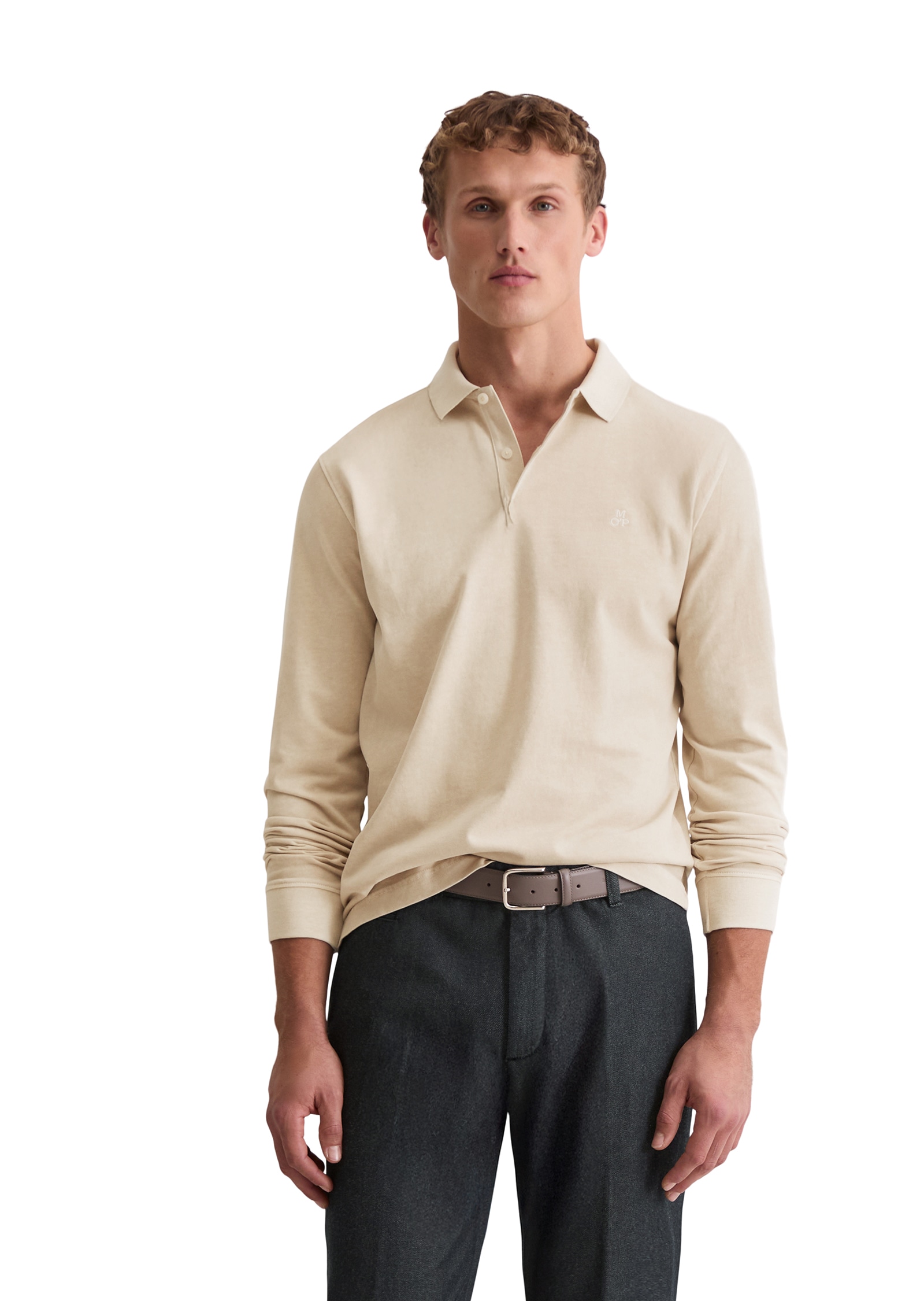 Marc O'Polo Langarm-Poloshirt im Washed-Look
