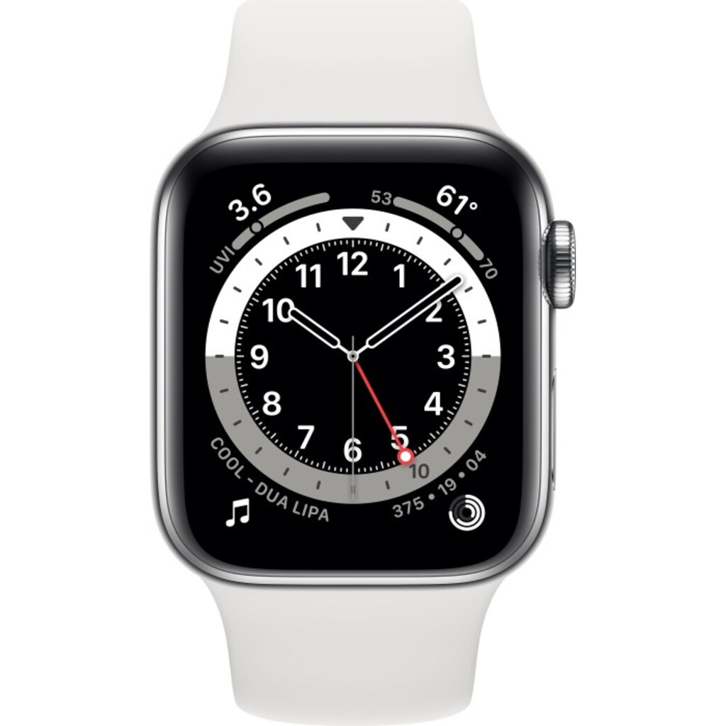 Apple Smartwatch »Series 6, GPS + Cellular, Edelstahl-Gehäuse, 40 mm mit Sportarmband«, (Watch OS)