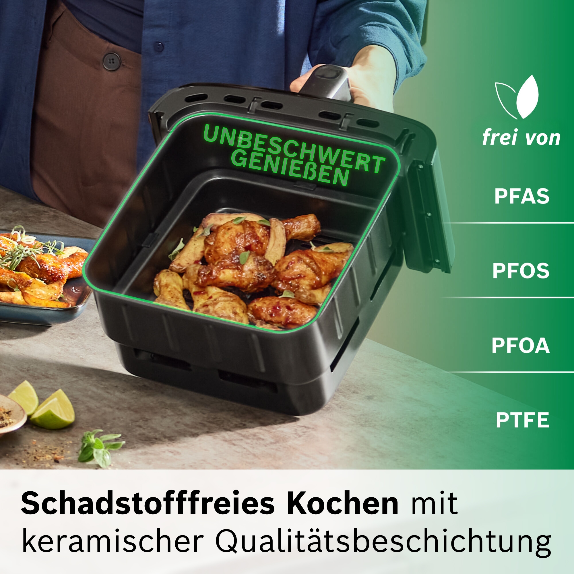 BOSCH Heißluftfritteuse »Serie 6 MAFD661B0, XXL Heißluftfritteuse, 12L, PFAS frei, Doppelkammer« 2800 W platzsparend, einfache Reinigung, weniger Fett, 6 Programme, schwarz