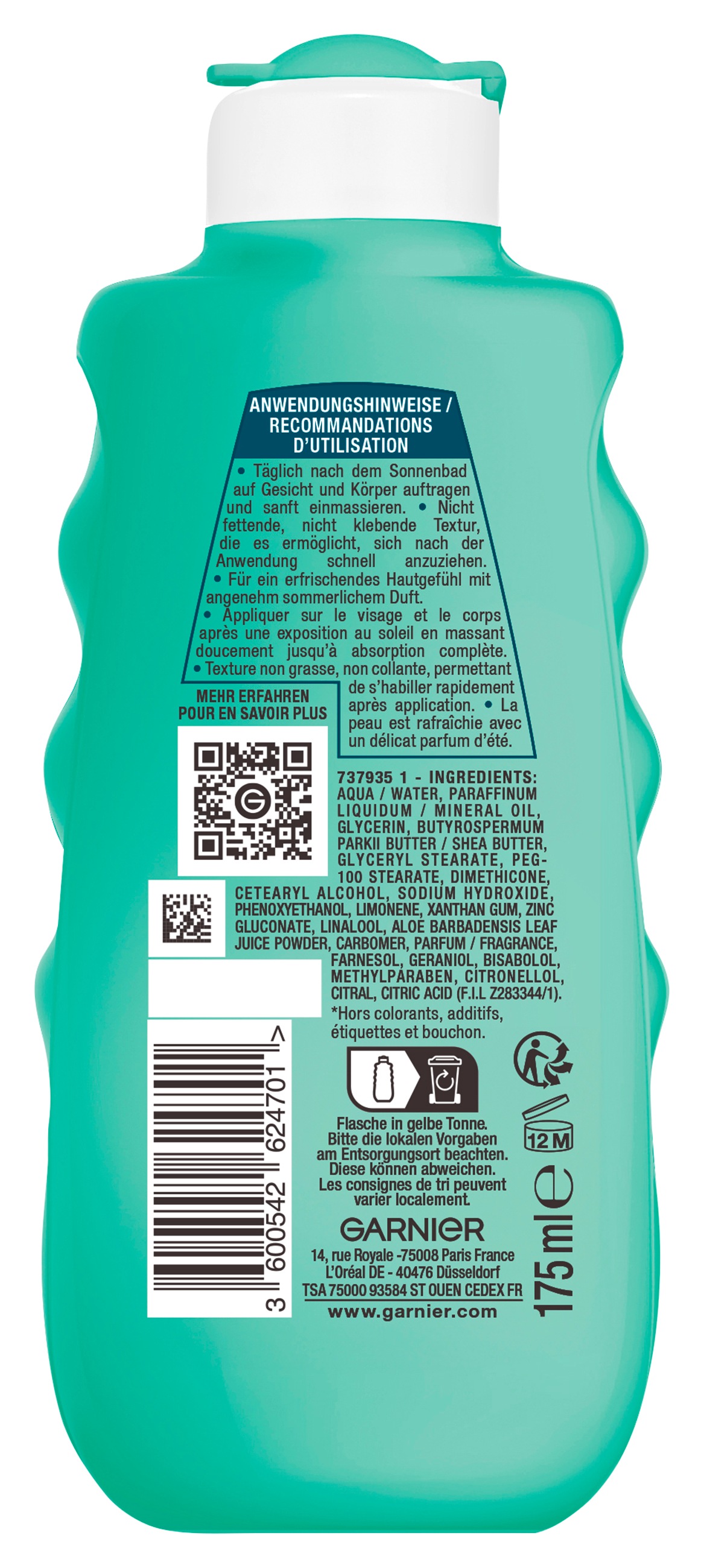 GARNIER After Sun-Milch »Garnier After Sun Milk«, Spendet Feuchtigkeit, wirkt Spanungsgefühlen und Rötungen entgegen.