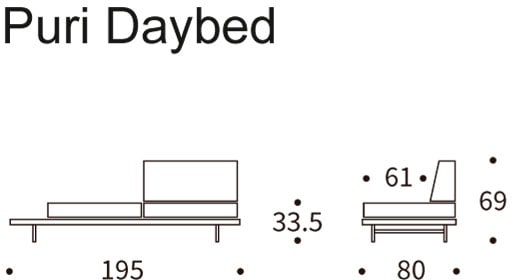 INNOVATION LIVING ™ Relaxliege »Puri Designcouch, innovativ und elegant, Solitärmöbel, Daybed«, Daybed mit integrierter Holzablage, hoher Sitz- und Liegekomfort