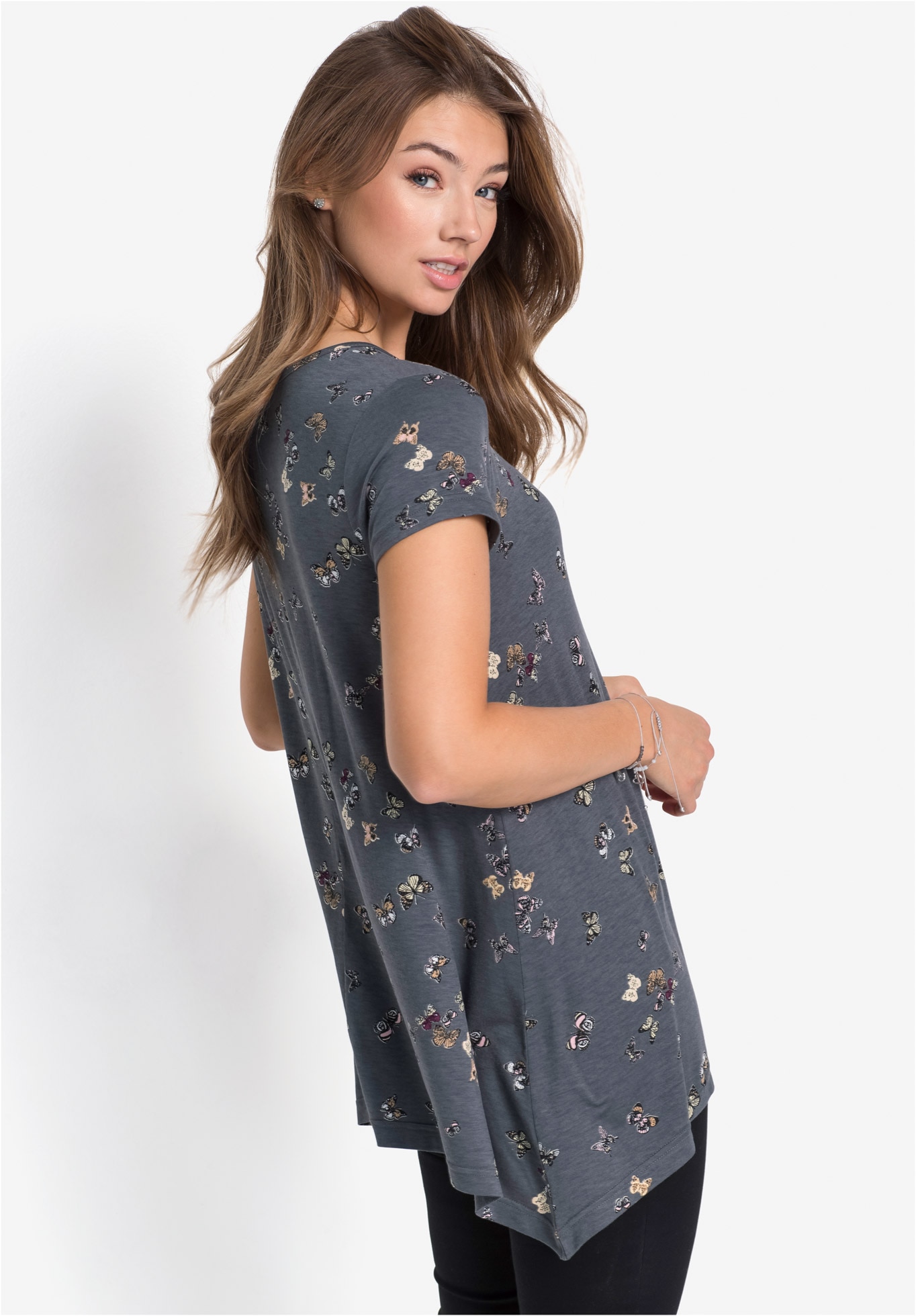 bonprix T-Shirt leicht ausgestellter Schnitt, verlängerte Saumseiten