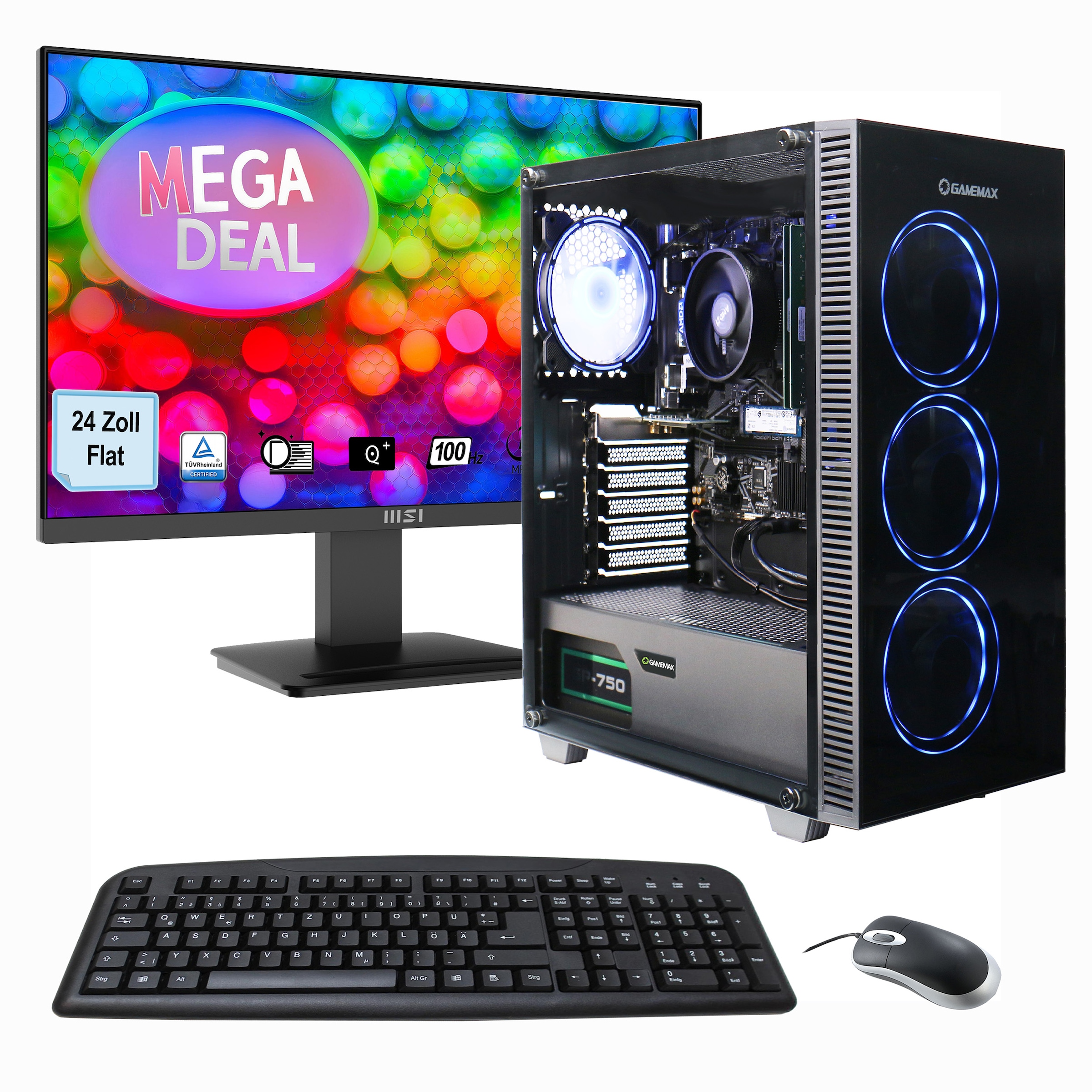 GAMEMAX PC-Komplettsystem »MegaDeal Gaming-PC-Set Draco XD«, Windows 11 + MSI PRO MP2412DE...