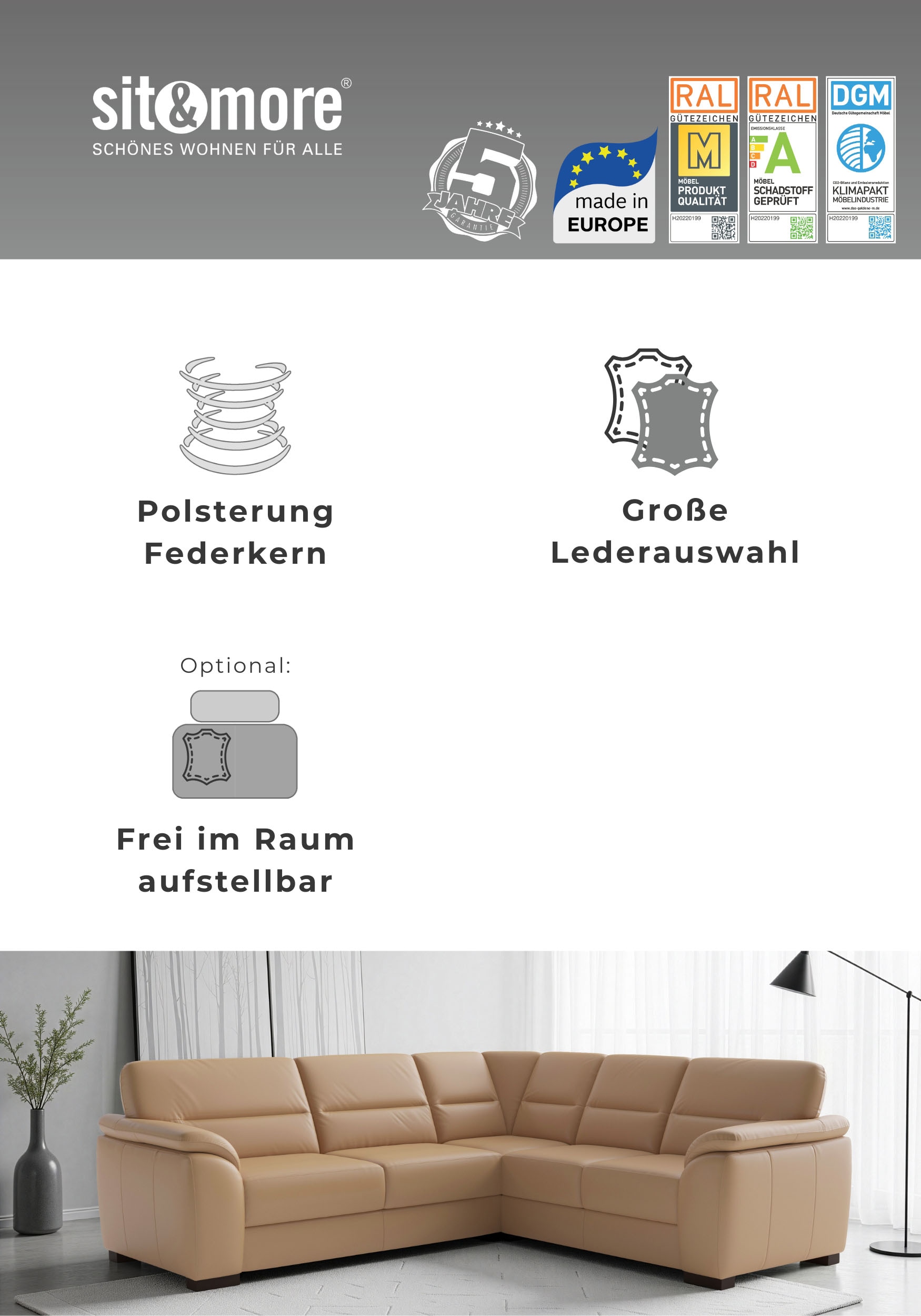 sit&more 3-Sitzer mit Federkern