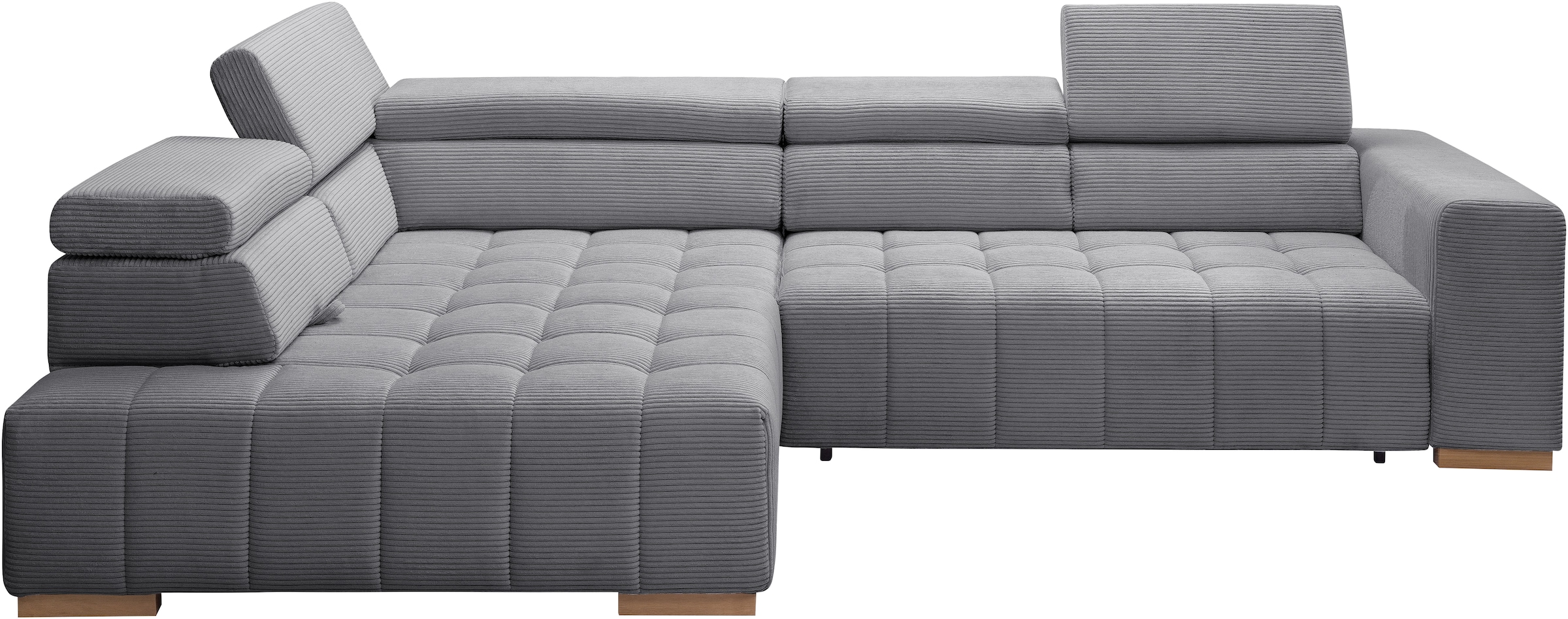 exxpo - sofa fashion Ecksofa »Elianos, hoher Sitzkomfort, aufwendige Kreuzsteppung im Sitz, L-Form«, Kopfteile & Sitztiefe verstellbar, ohne Bettfunktion, Cord, grey