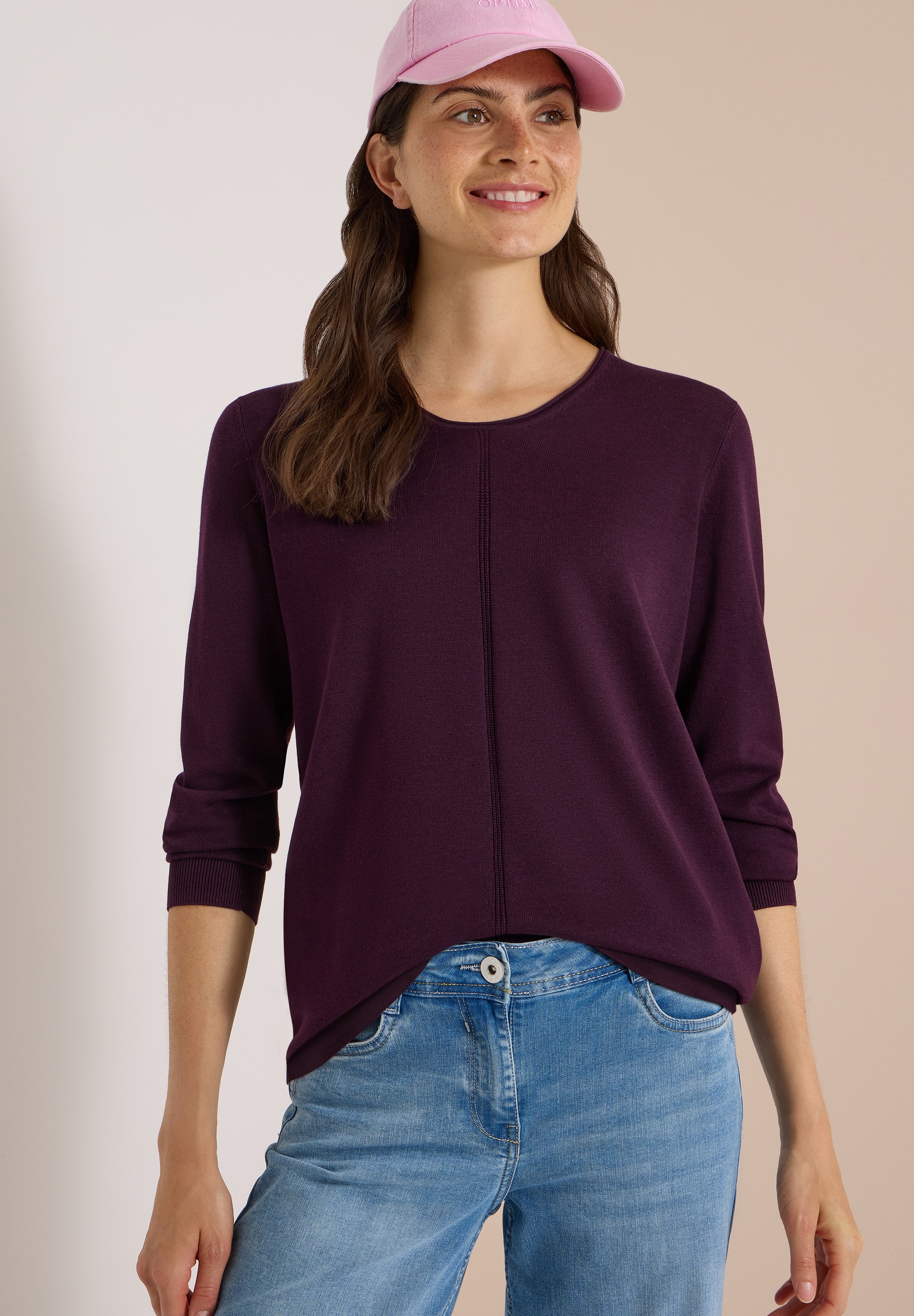 Cecil Strickpullover Baumwoll-Viskosemix, Feinstrick, unifarben