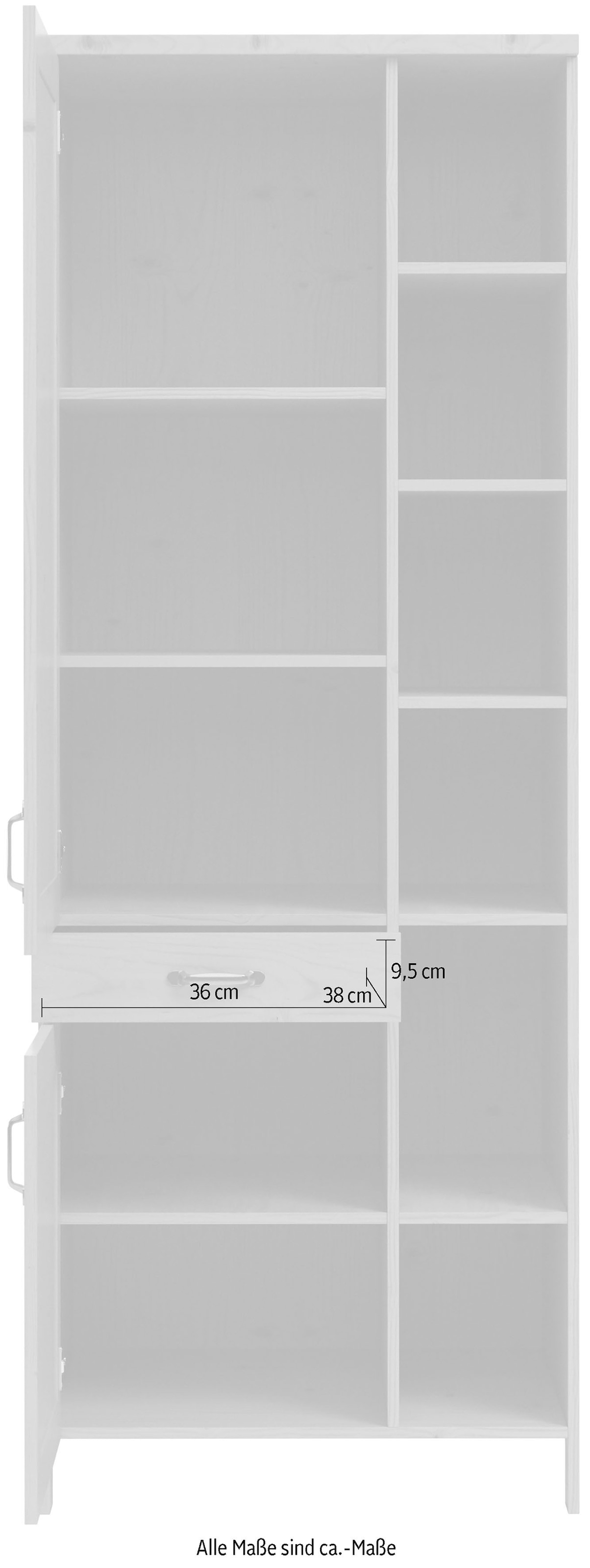 Home affaire Hochschrank »Alba«, (1 St.), Breite 75 cm, Kiefer massiv, 6 offene Fächer