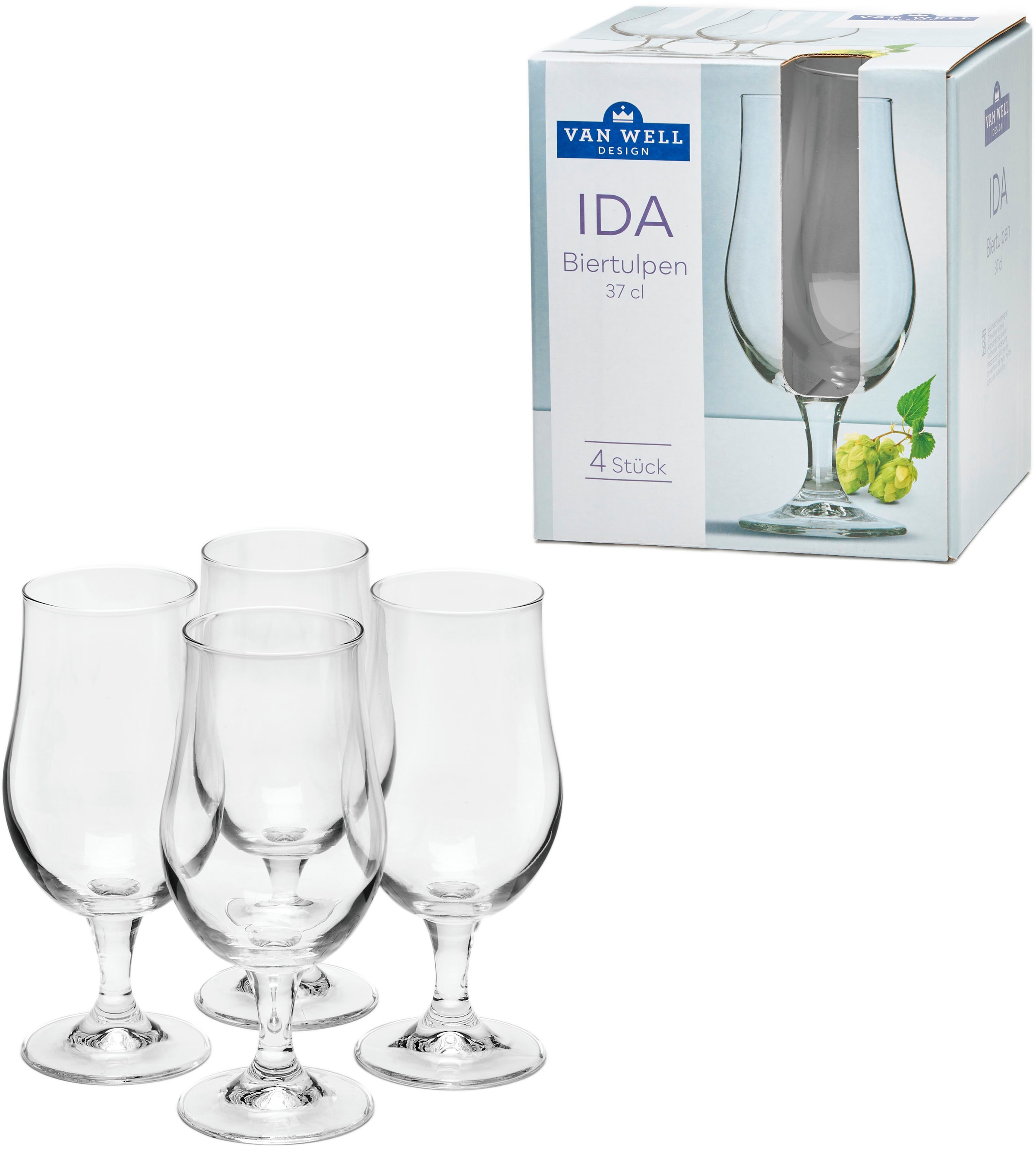 Bierglas »Ida«, (Set, 4 tlg., 4 Biertulpen), spülmaschinengeeignet, 37 cl, 4-teilig